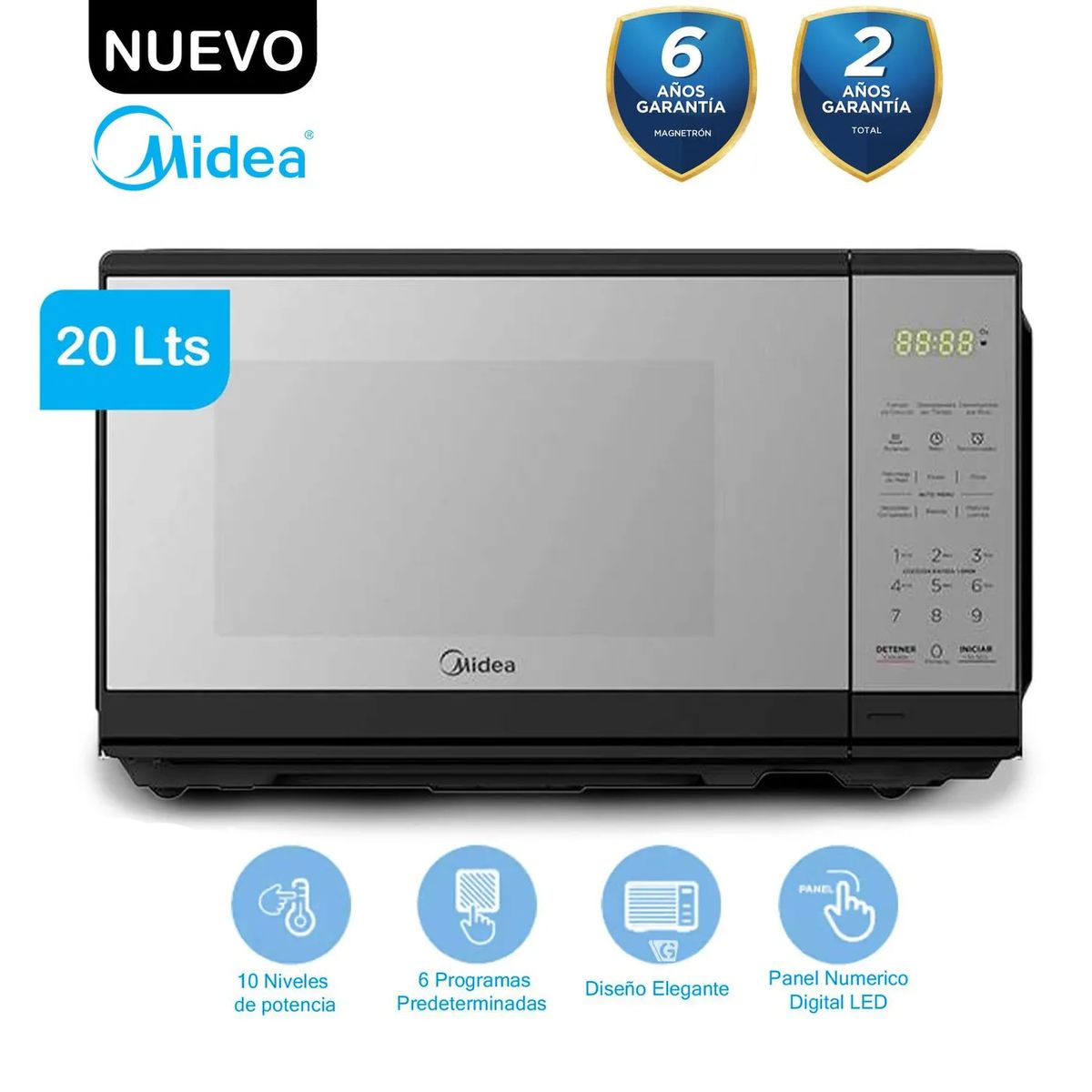 MIDEA - Horno Microondas Midea 20L MMDF07S2MB Negro Espejo