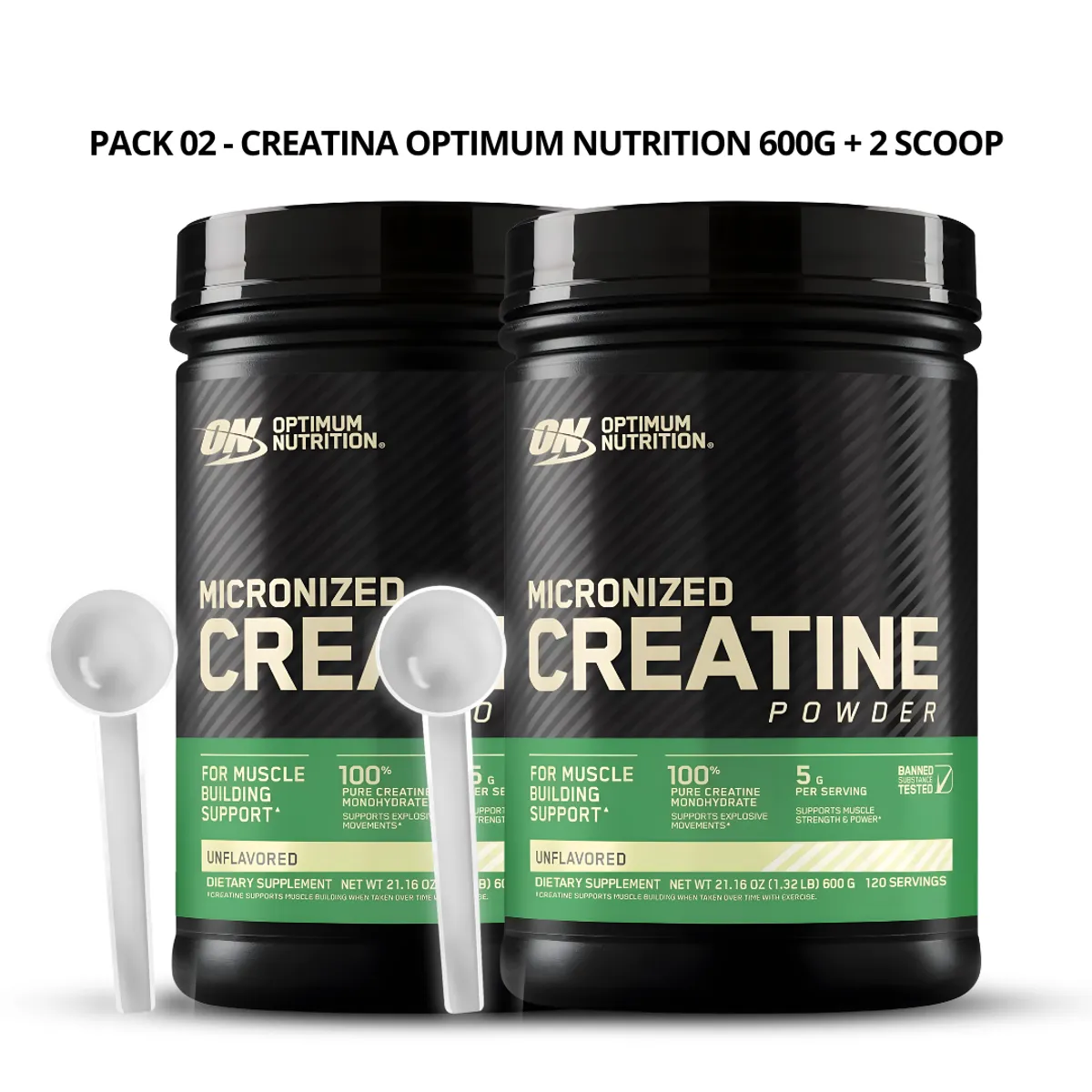 OPTIMUN NUTRITION - PACK X 02 - Creatina Optimum Nutrition 600 g - Creatina Monohidratada ON + 2 Scoop