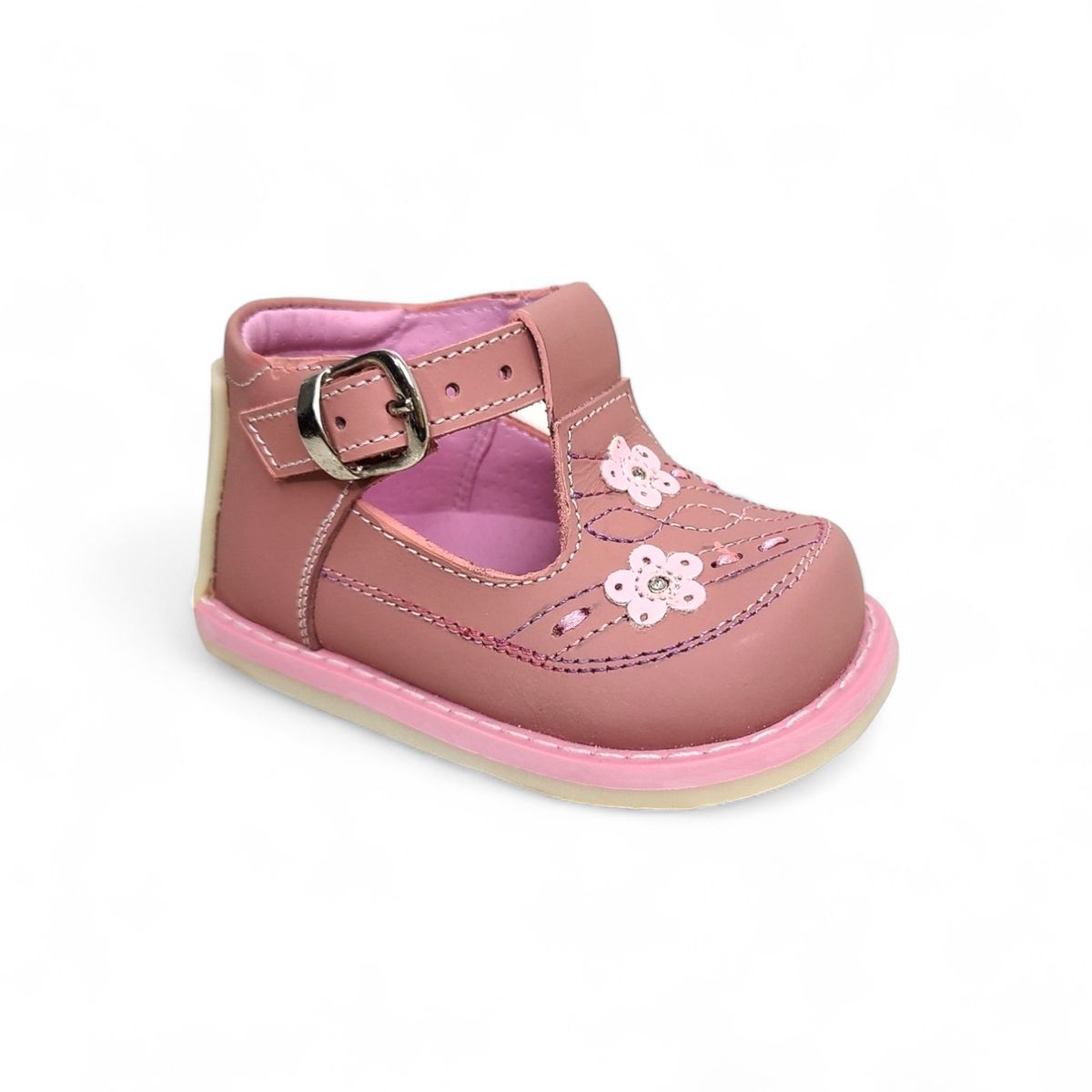 GENERICO - Zapato pibe semi-ortopédico clásico Flores Palo Rosa para niña bebé