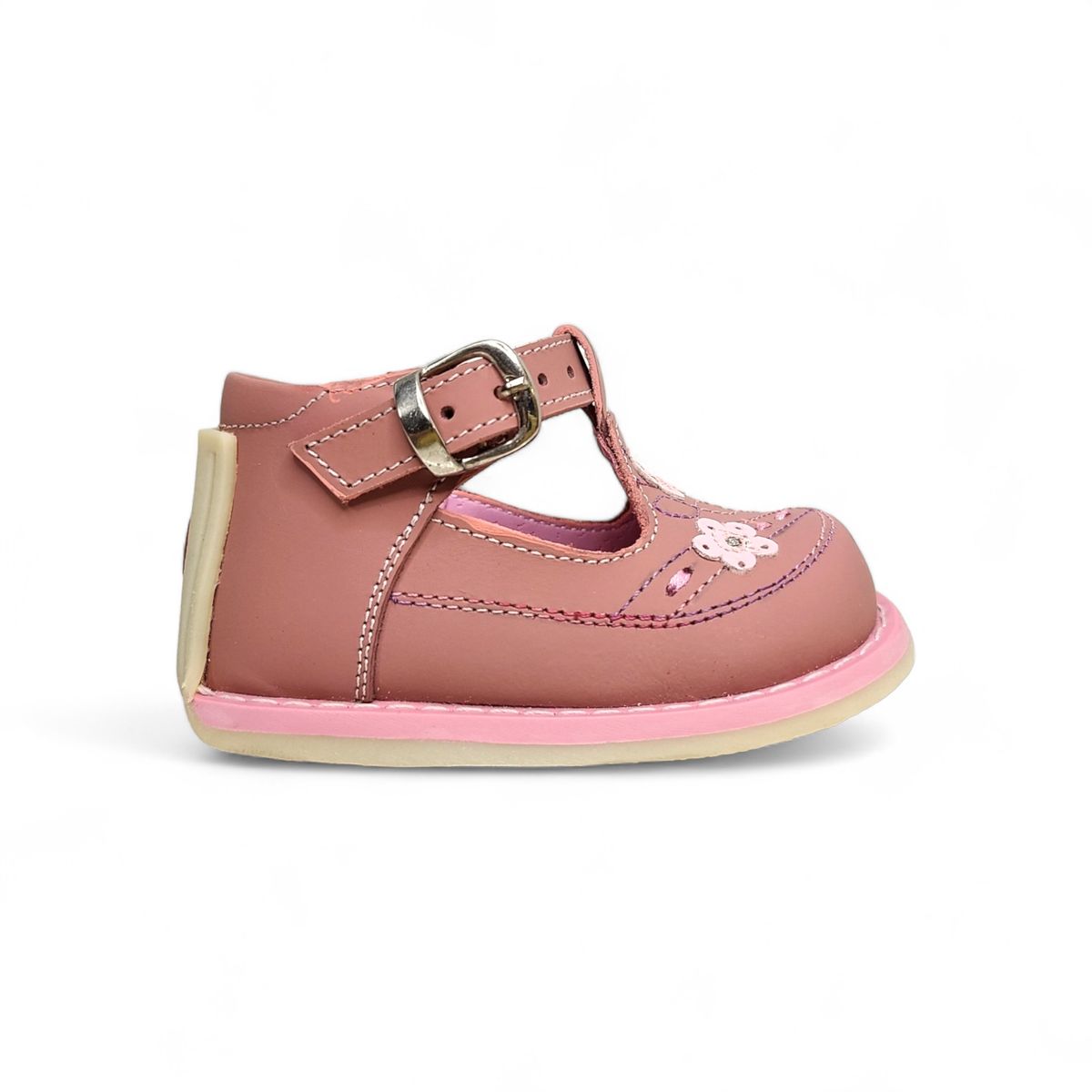 GENERICO - Zapato pibe semi-ortopédico clásico Flores Palo Rosa para niña bebé