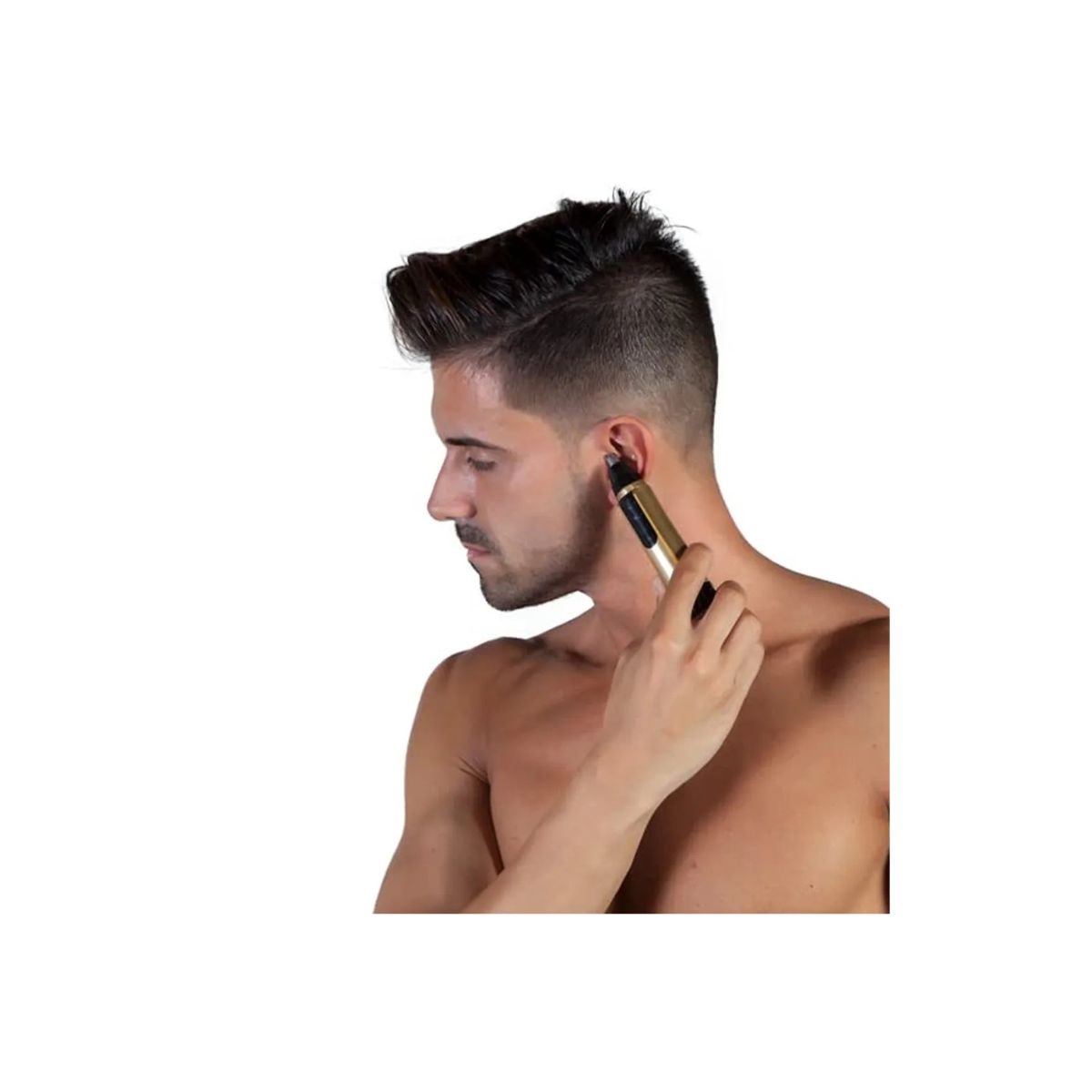 QUALITY PRODUCTS - Rasuradora Recargable y Portátil para Barba y Cortapelos NasalOrejas a Pilas + Kit de Aseo Power Touch Gold