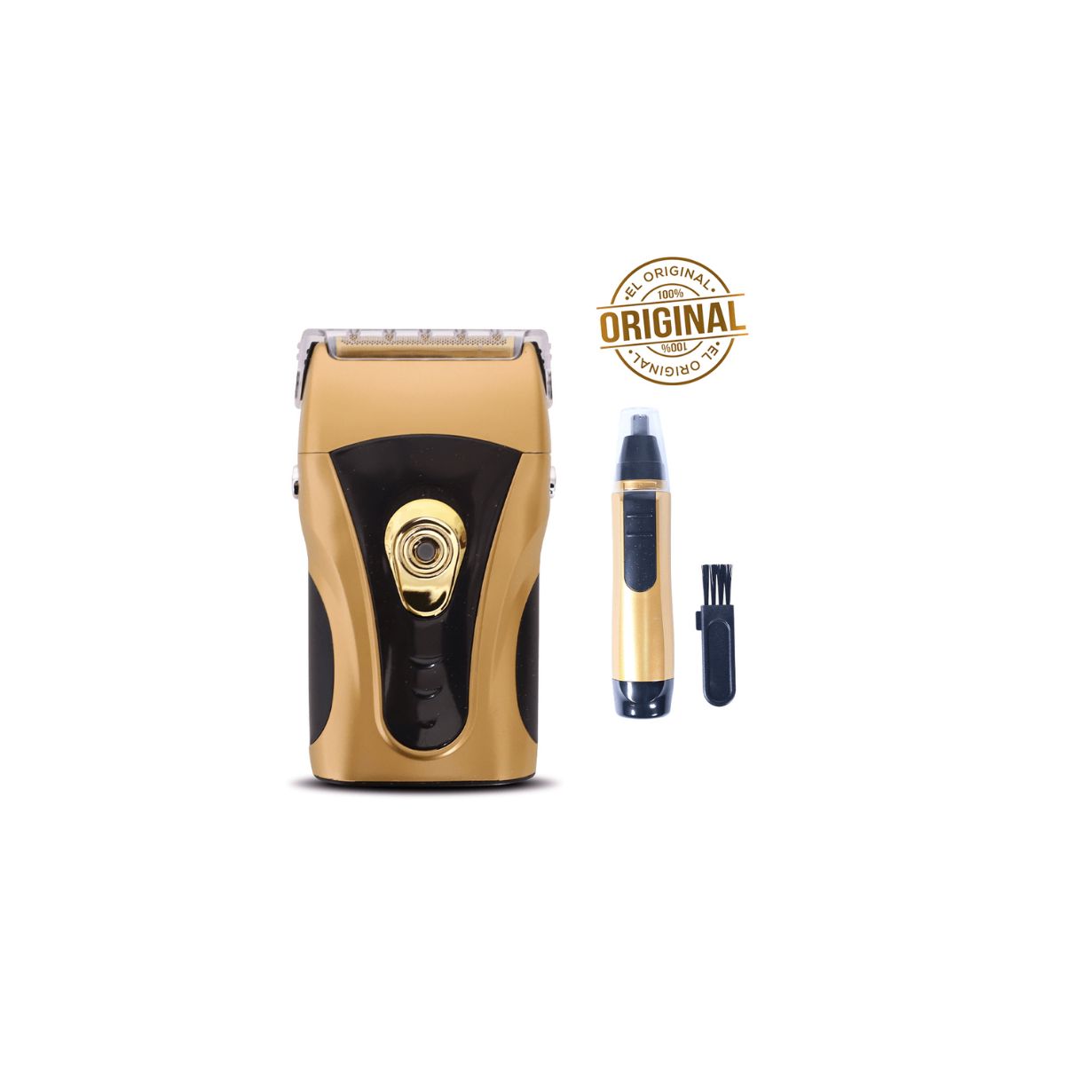 QUALITY PRODUCTS - Rasuradora Recargable y Portátil para Barba y Cortapelos NasalOrejas a Pilas + Kit de Aseo Power Touch Gold