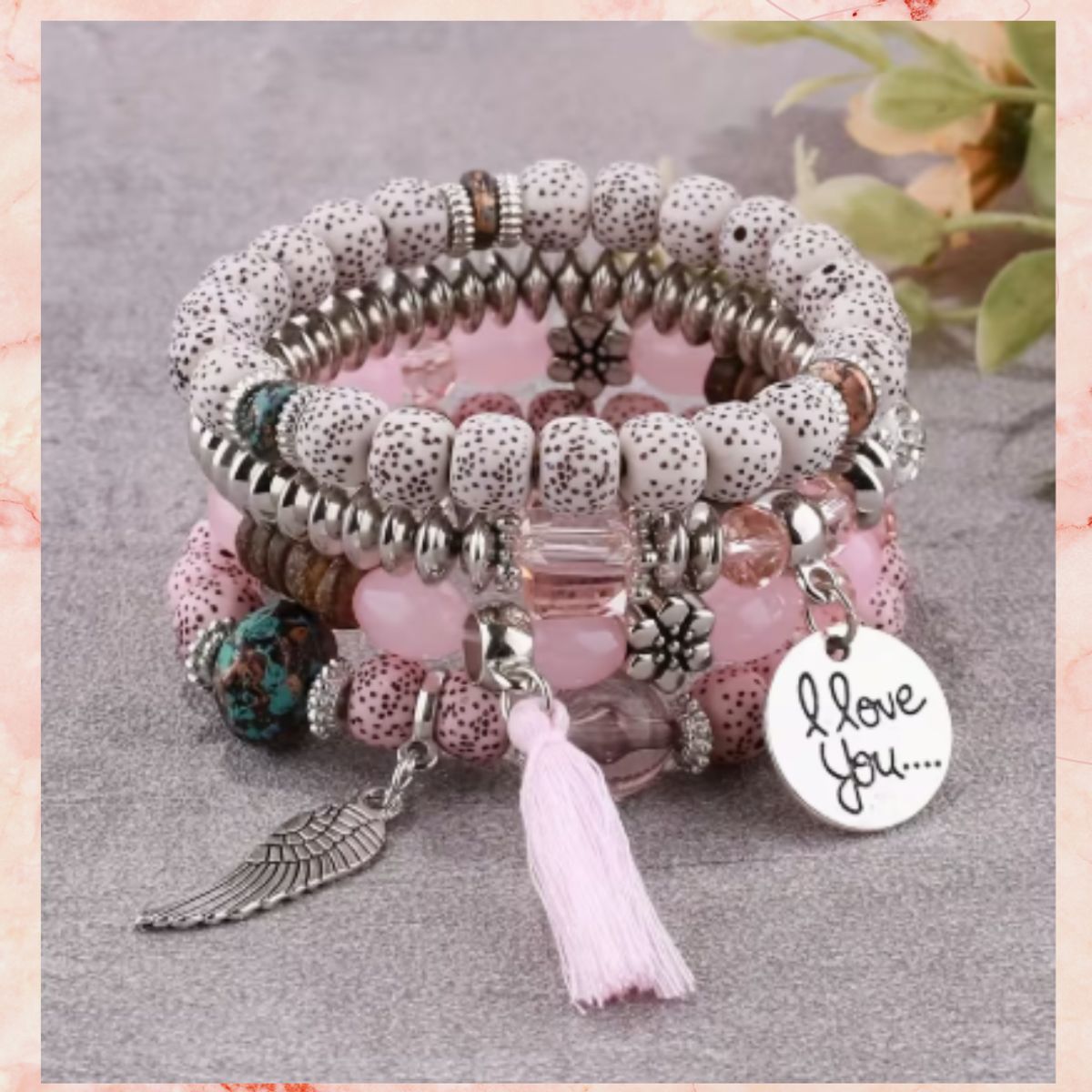 GENERICO - 4 pulseras estilo bohemio con alas, borlas y dijes