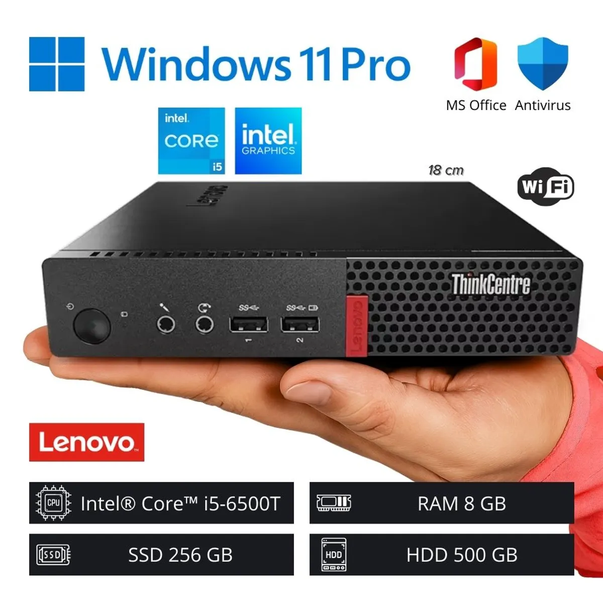LENOVO - Computadora PC Lenovo Intel Core i5-6500T 8GB RAM 256GB SSD 500GB HDD WiFi
