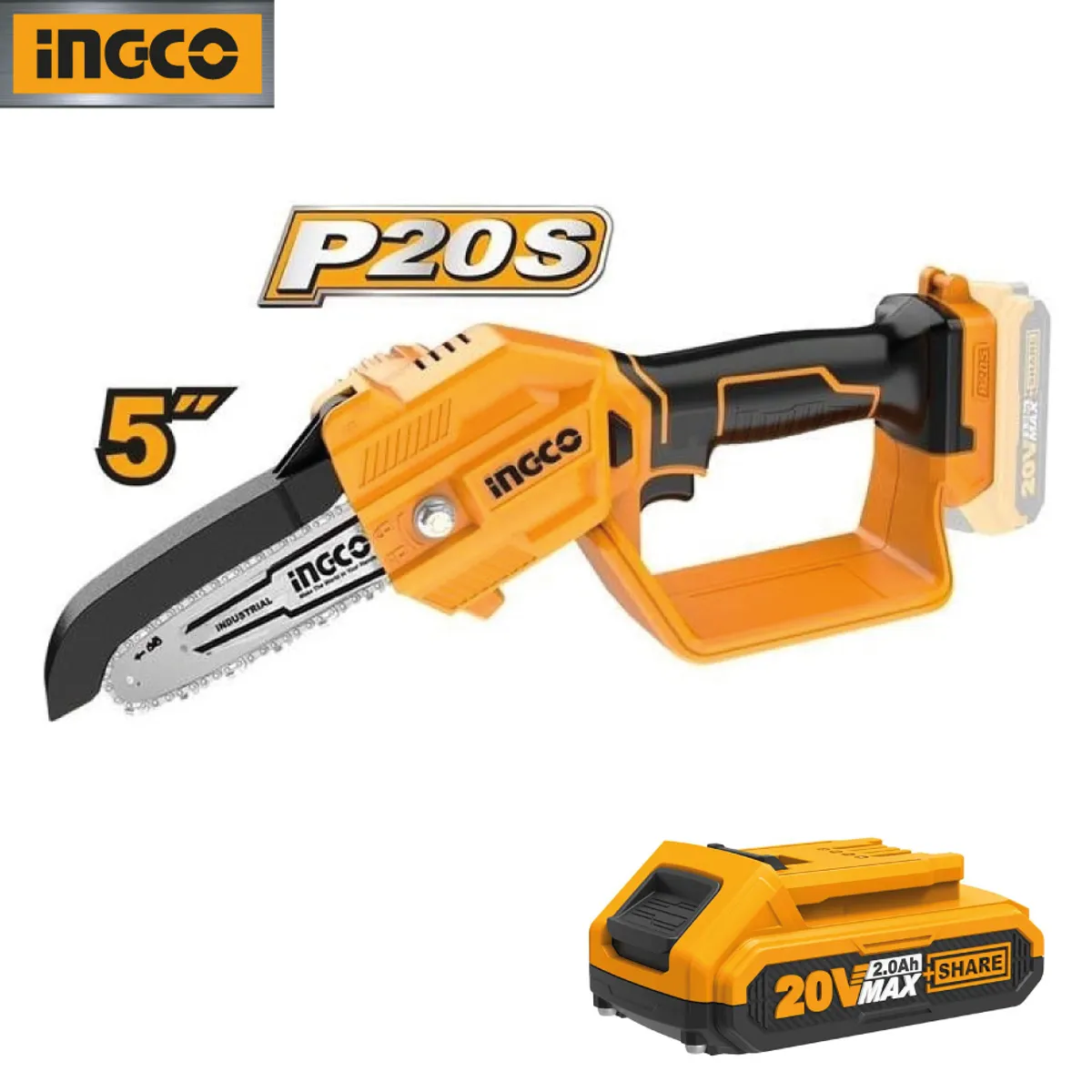 Kit Motosierra + Tijera de Podar Brushless INGCO 20V COSLI23065, marca INGCO TOOLS - Foto 2