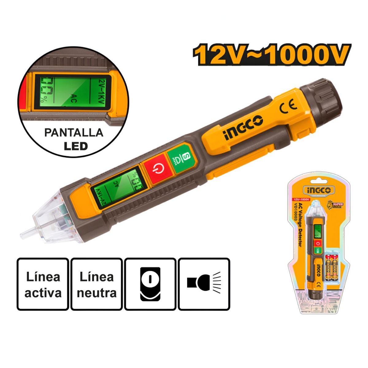DETECTOR DE VOLTAJE INGCO 12-1000V VD210003, marca INGCO TOOLS - Foto Principal