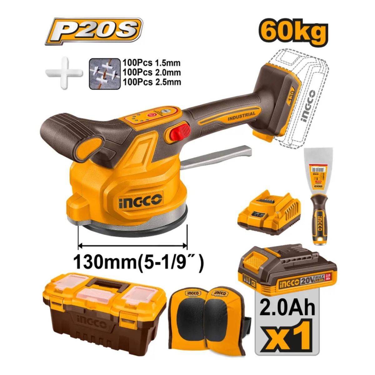 INGCO TOOLS - Ventosa Vibradora para Cerámica Ingco 20V 130MM 1 batería CTVLI20015