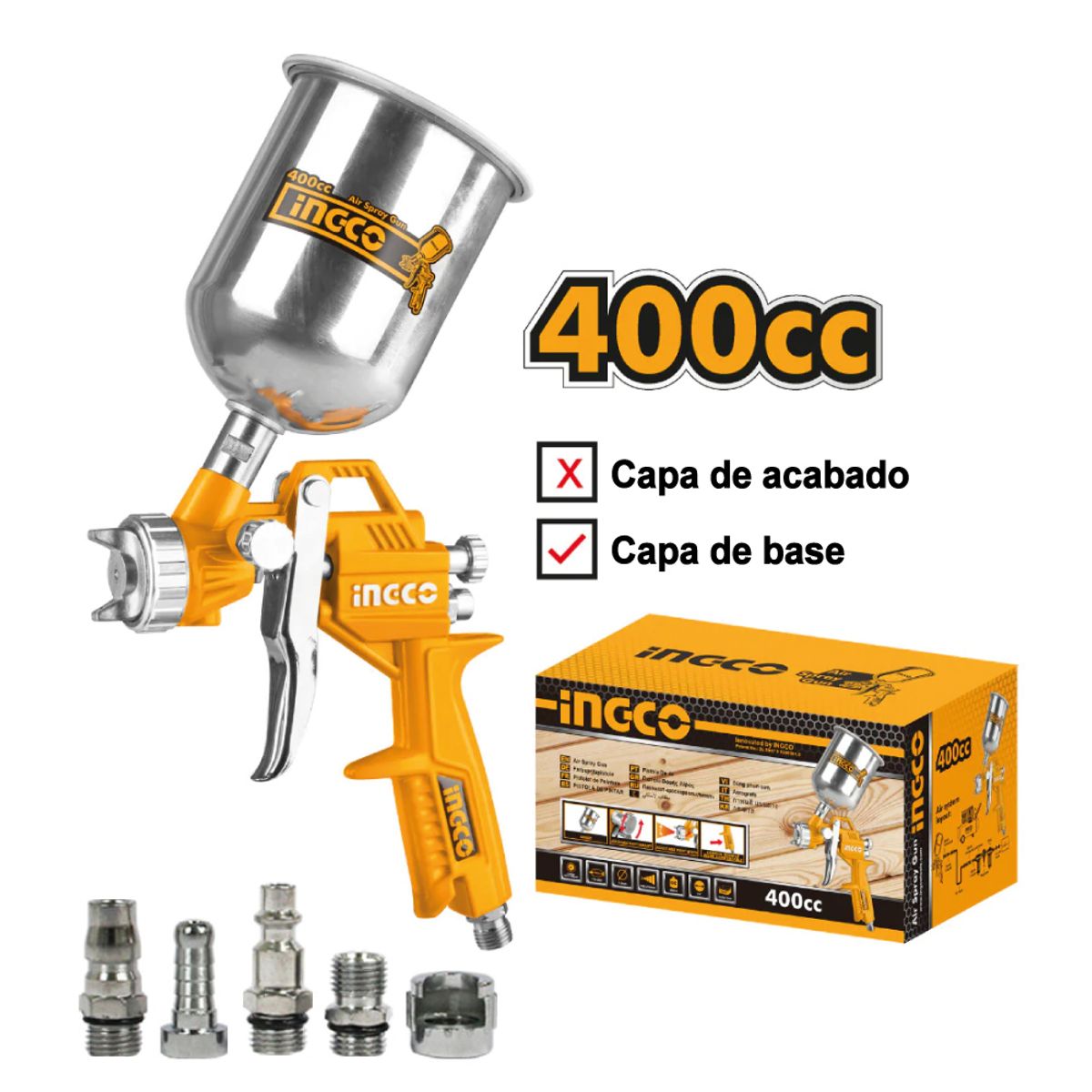 INGCO TOOLS - Pistola para Pintar de Gravedad Vaso Aluminio INGCO 400CC ASG4041