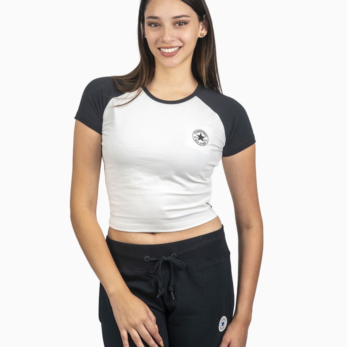 CONVERSE - Polo Mujer Chuck Patch Colorblock Ss Negro