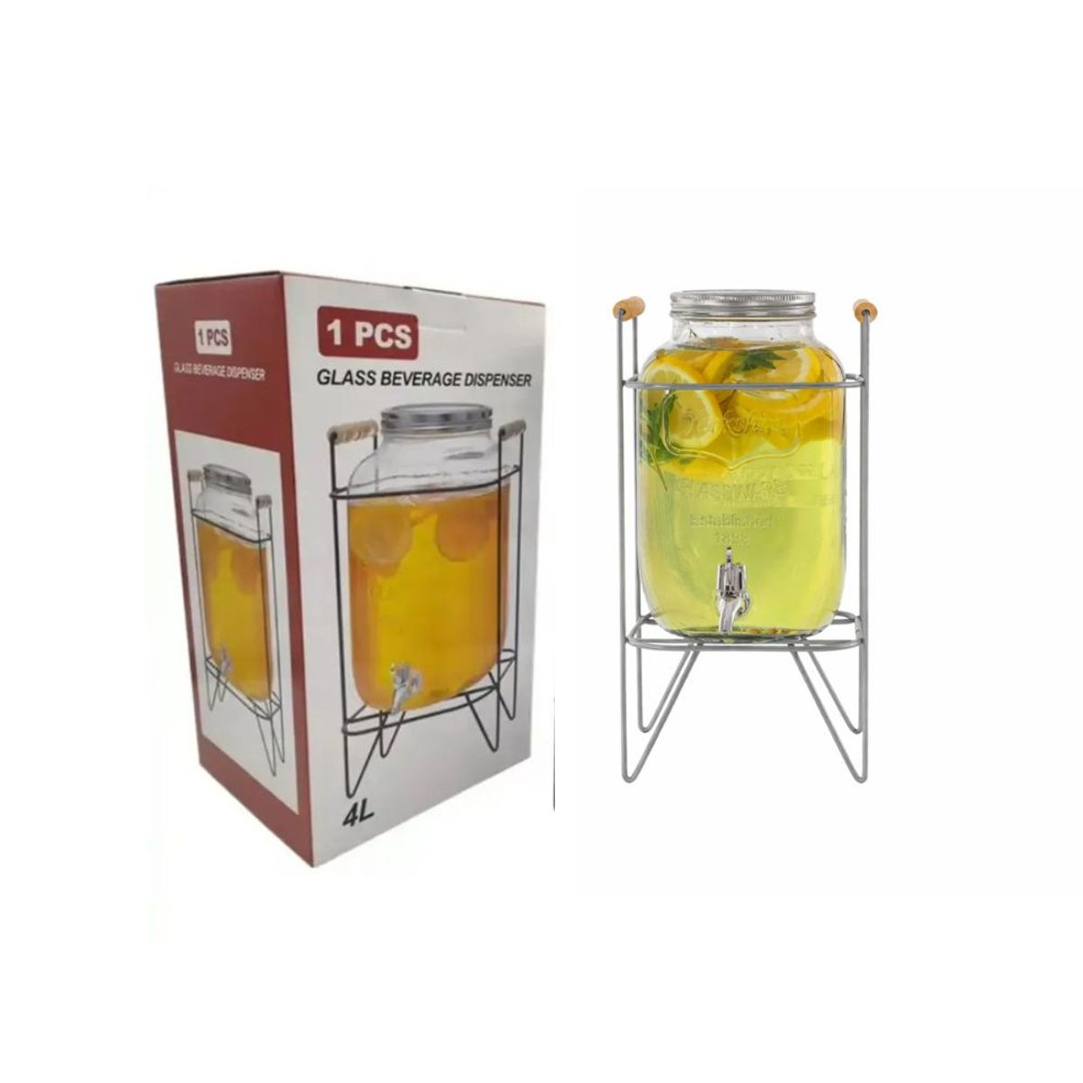 GENERICO - Dispensador de bebidas con rack plateado 4000 ml