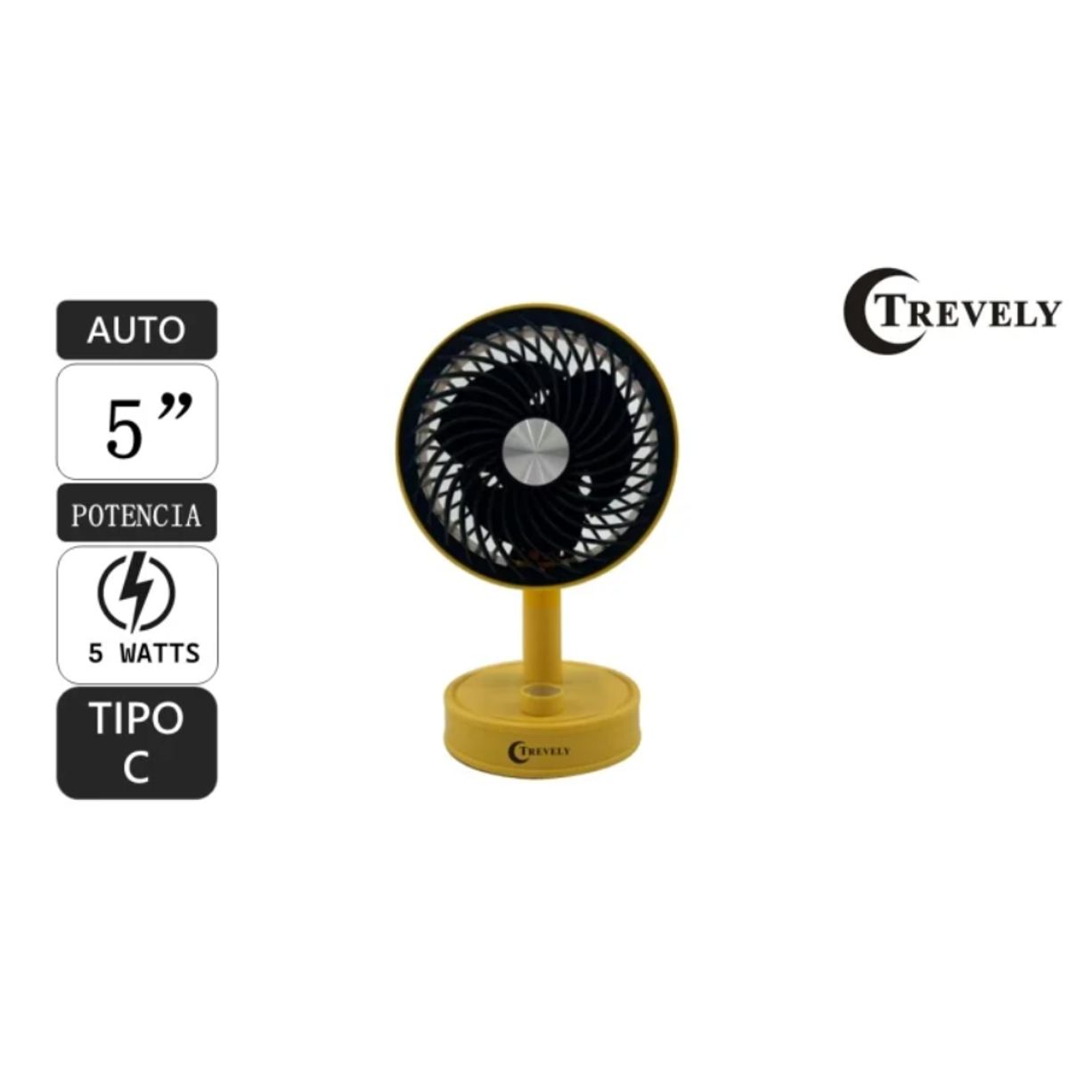 TREVELY - ventilador portátil recargable 5 amarillo 5W
