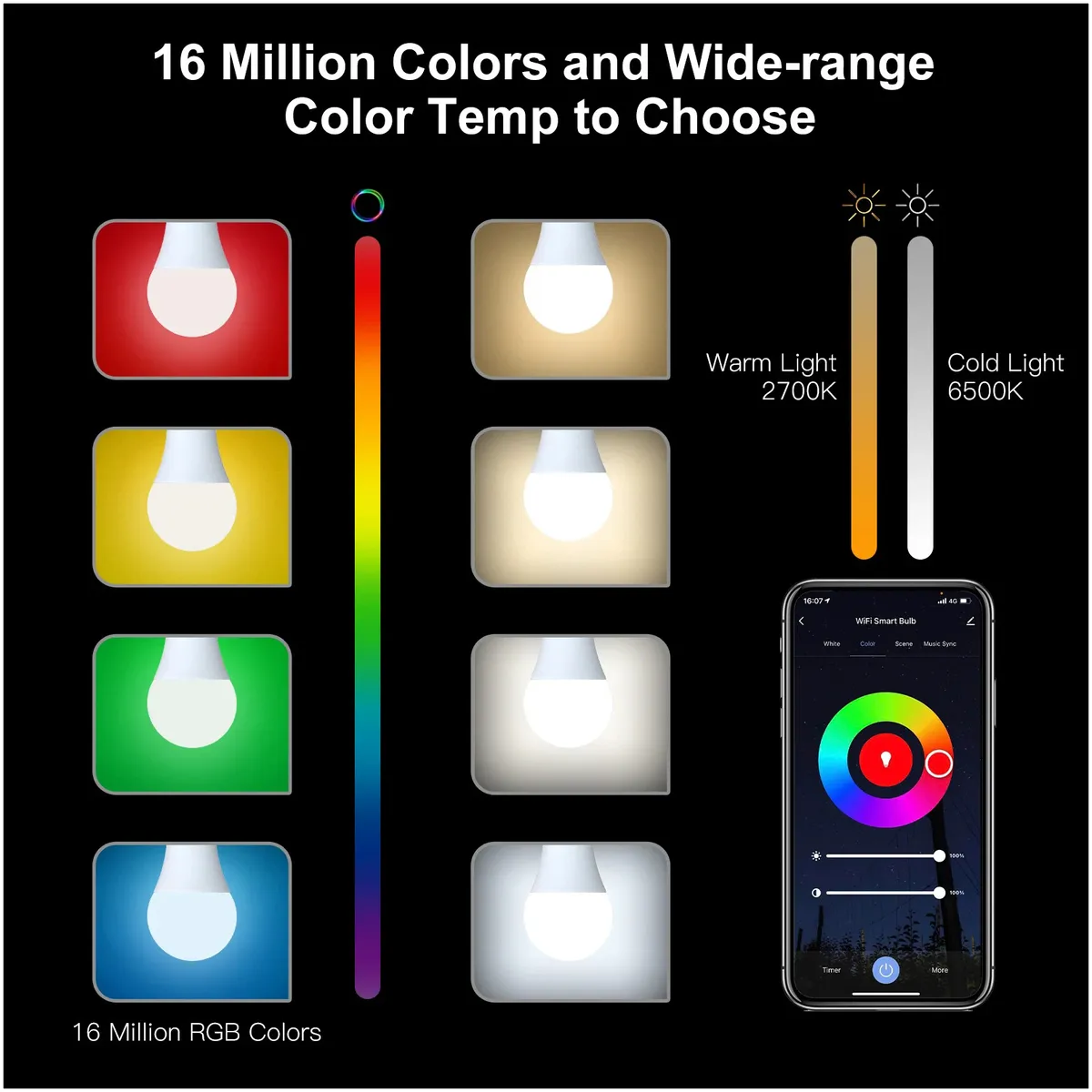 GENERICO - Foco Inteligente Smart Blub OX-1076 Con Luces Multicolor RGB