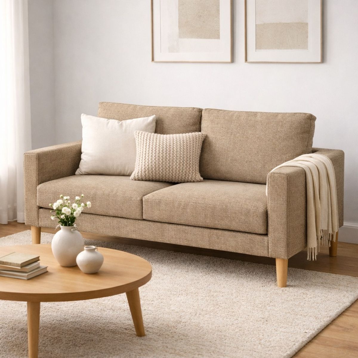 ARTSOFA - Sofá Dos Cuerpos Nordik Beige Oscuro Antifluido + Obsequio