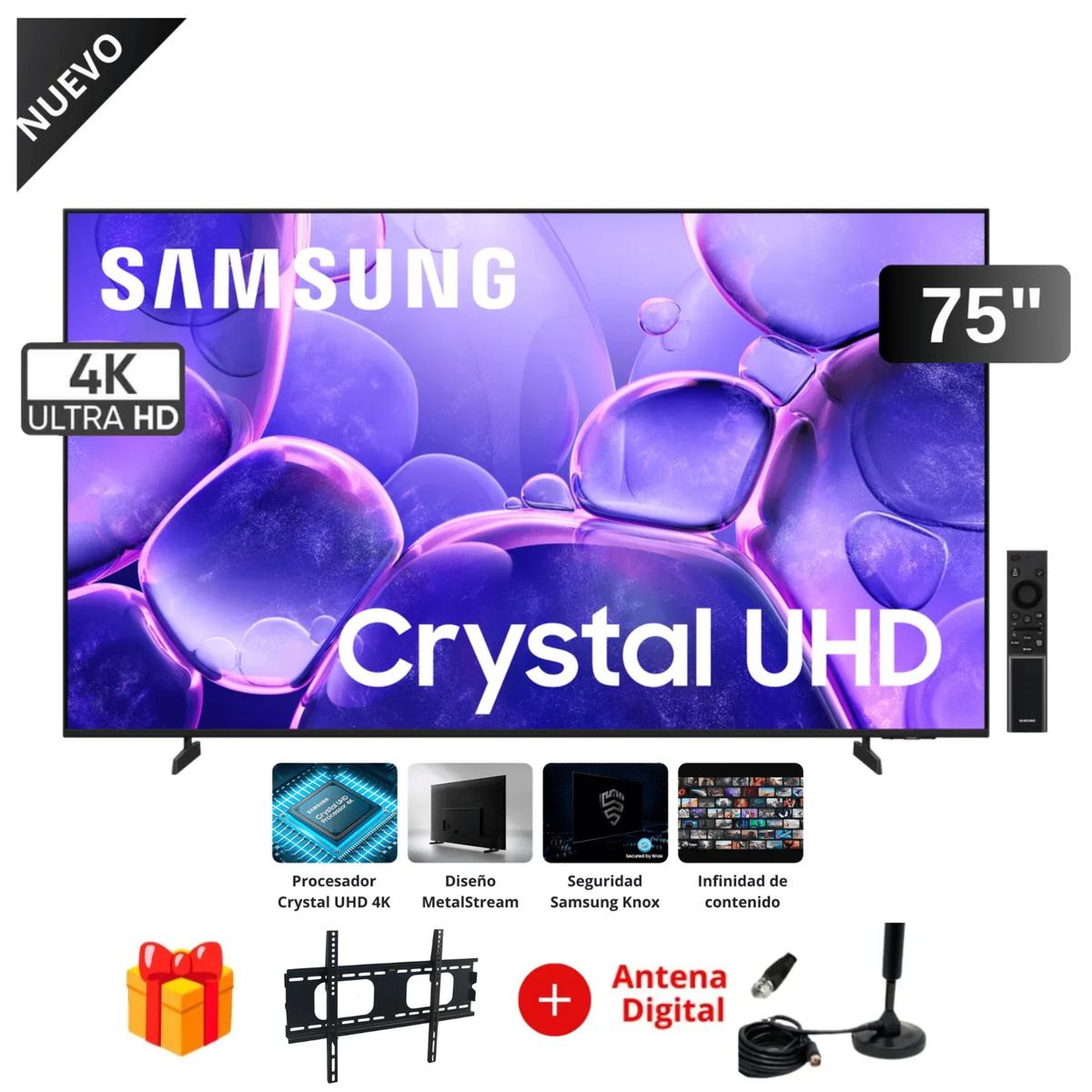 SAMSUNG - Televisor Samsung 75” Crystal UHD 4K 75U8000F + Rack + Antena