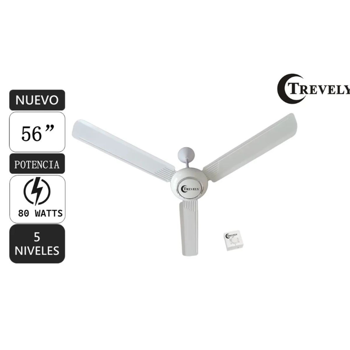 TREVELY - Ventilador De Techo TREVELY VT-5680 90W - 5 Velocidades
