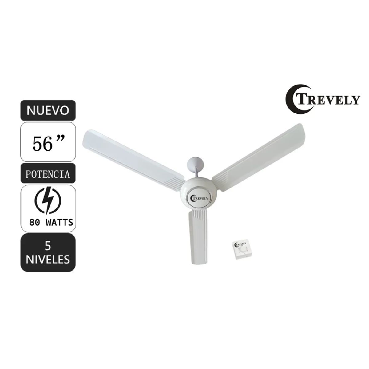 TREVELY - Ventilador De Techo TREVELY VT-5680 90W - 5 Velocidades