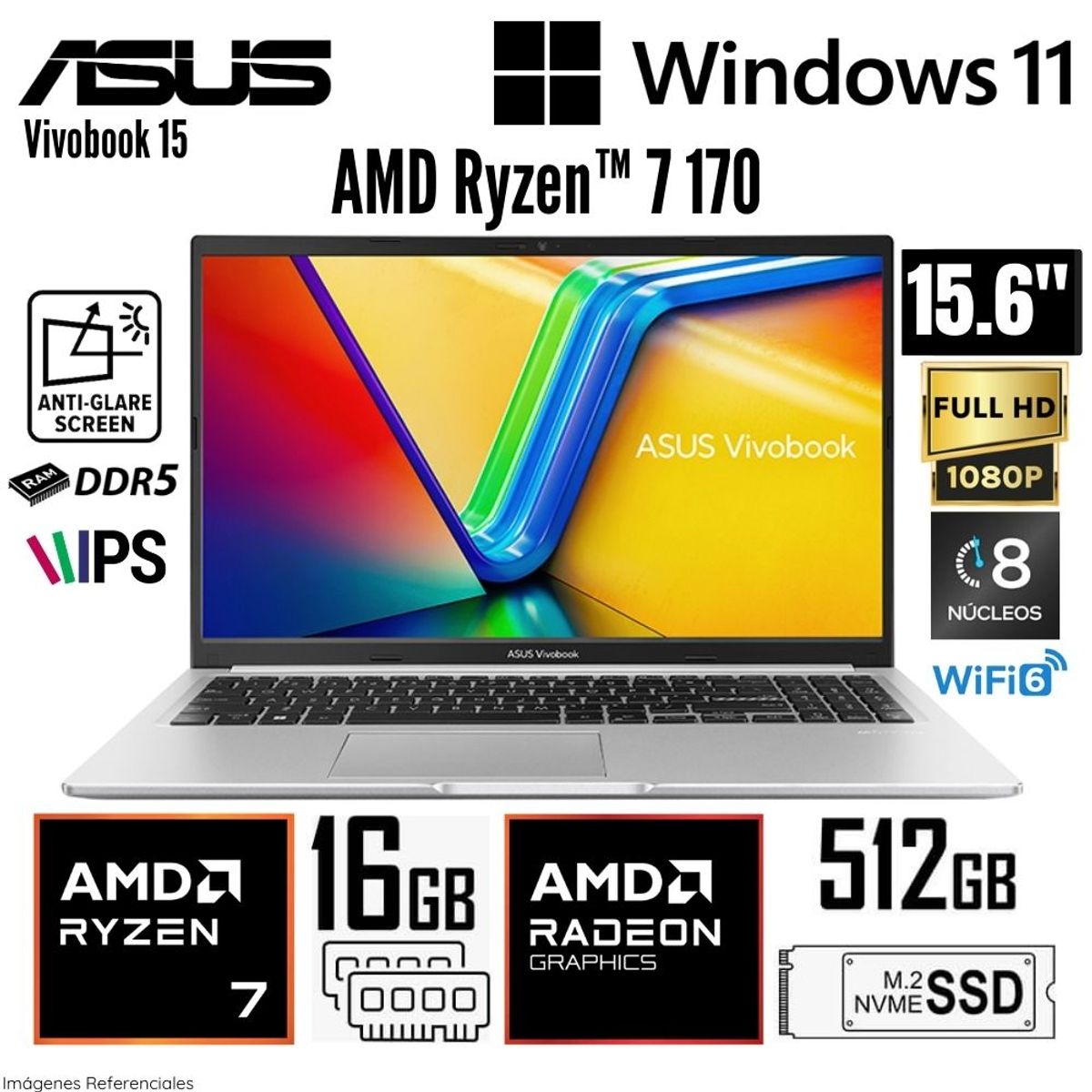 ASUS - Laptop Asus Vivobook 15 M1502NAQ-BQ041 AMD Ryzen 7 170 16GB RAM 512GB SSD 15.6"  FHD  - Cool Silver