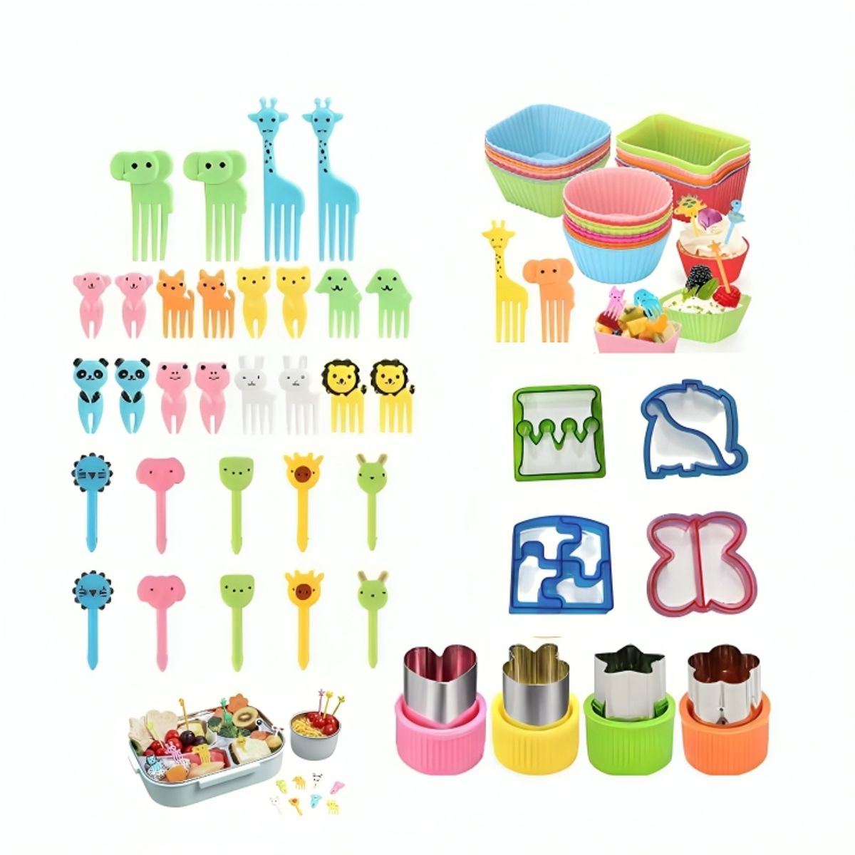GENERICO - Kit de Cortadores Moldes y Mini Tenedores para Loncheras Infantiles 33 Pz