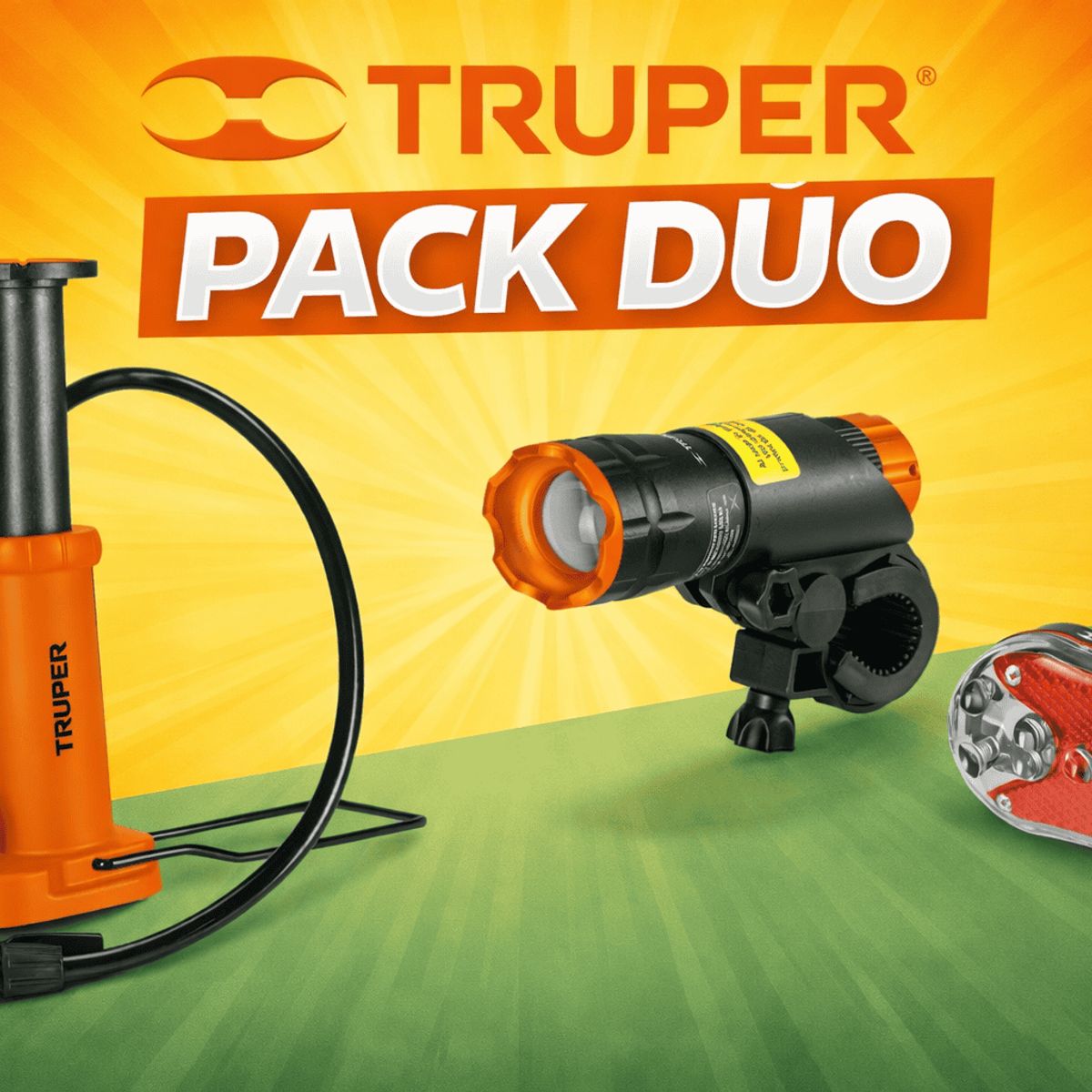 Truper - PACK DUO BOMBA DE PEDAL Y LINTERNA DE BICICLETA
