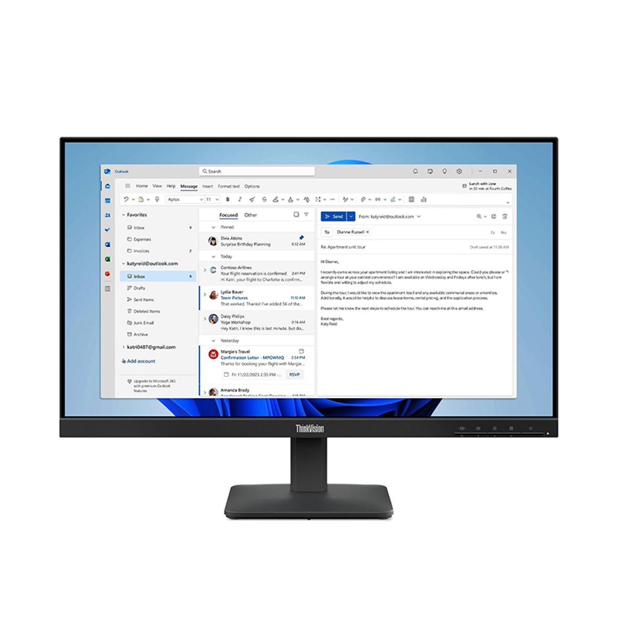 LENOVO - Monitor Plano Lenovo ThinkVision S24-4e, 23.8 WLED FHD IPSHDMIVGA