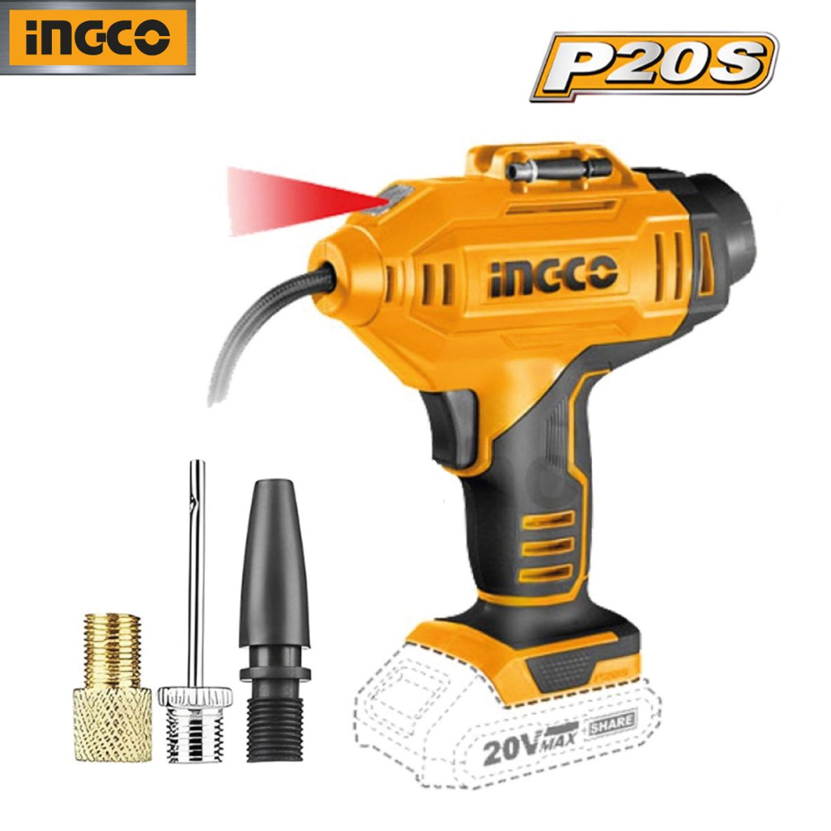 INGCO TOOLS - Compresor Inflador de Aire Ingco 20V + 2 Baterías + Cargador CACLI2018