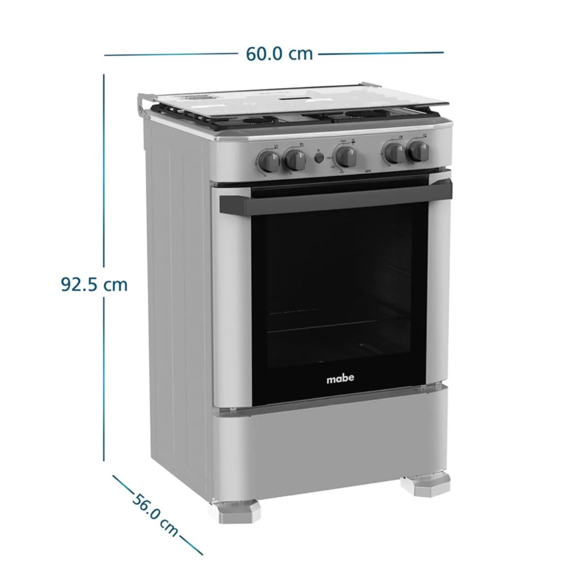 MABE - COCINA MABE CMP6010FG1 A GAS DE 4 HORNILLAS SILVER + CAMPANA MABE