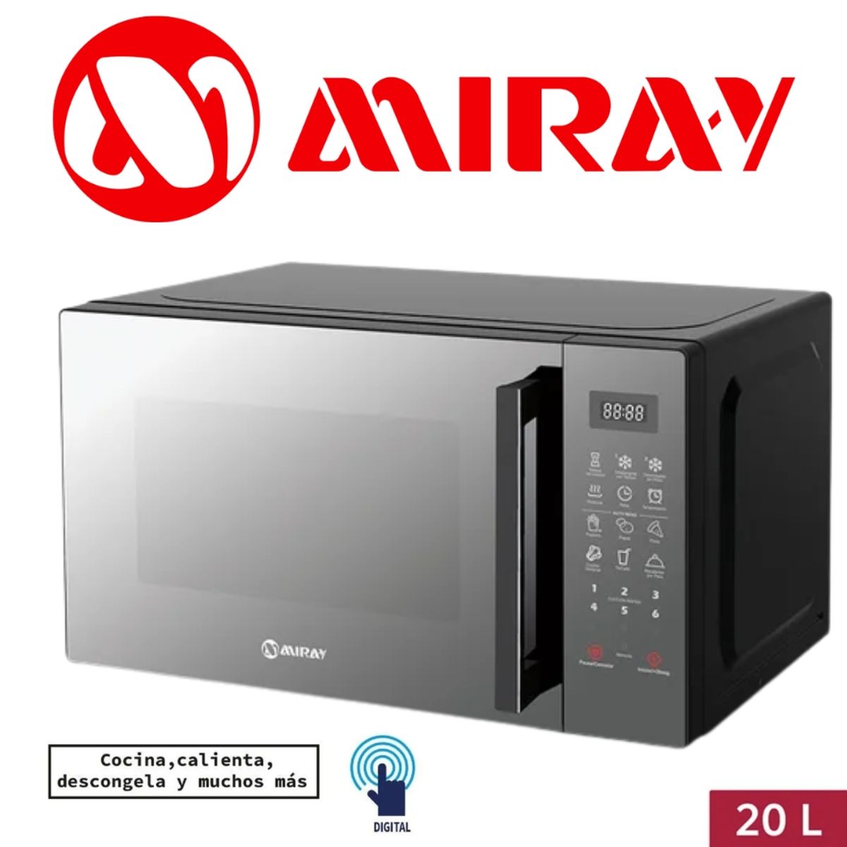 MIRAY - HORNO MICROONDA 20LT MIRAY 11 NIVELES 700W COLOR NEGRO MOD HMM-20N