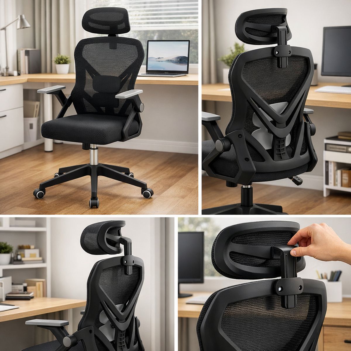 GENERICO - Silla Ergonómica de Oficina Malla con Apoyacabeza Soporte Lumbar Giratoria Ajustable