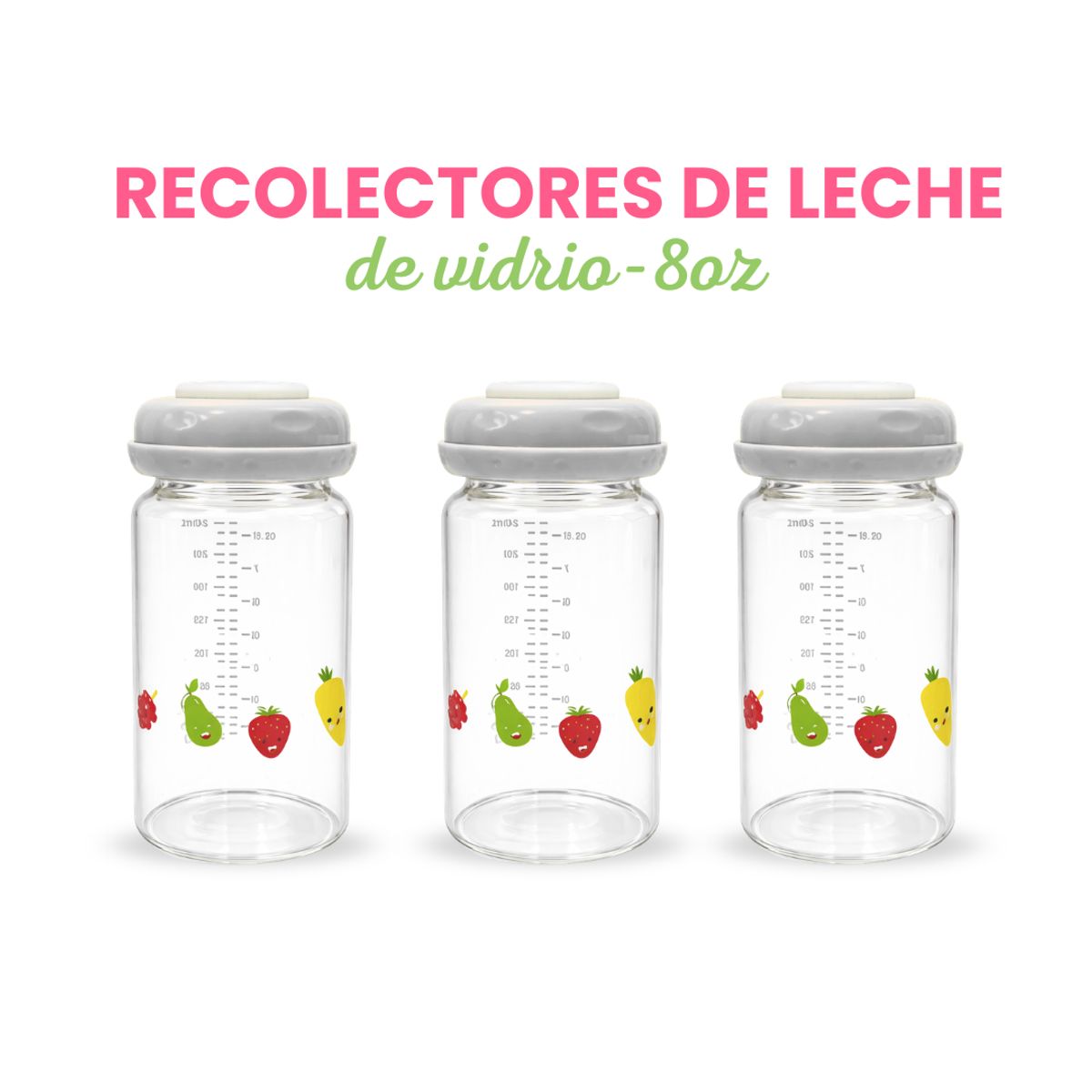 Set x3 Frascos Recolectores de Leche Materna 8oz de Vidrio  Blanco, marca GENERICO - Foto Principal