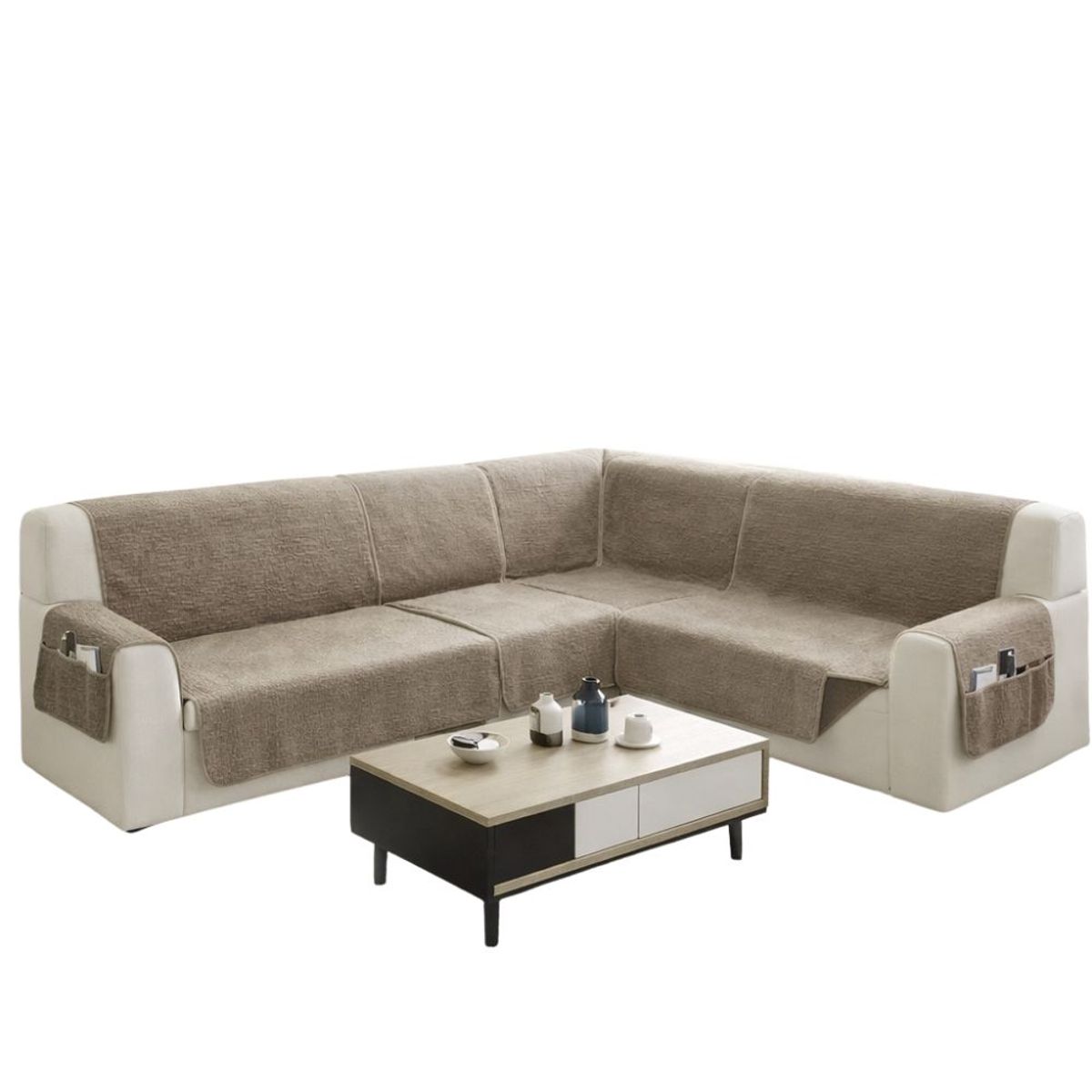 SALA FABULOSA - Protector de sofá modular 4 pzs Reversible e impermeable - Café/Chocolate