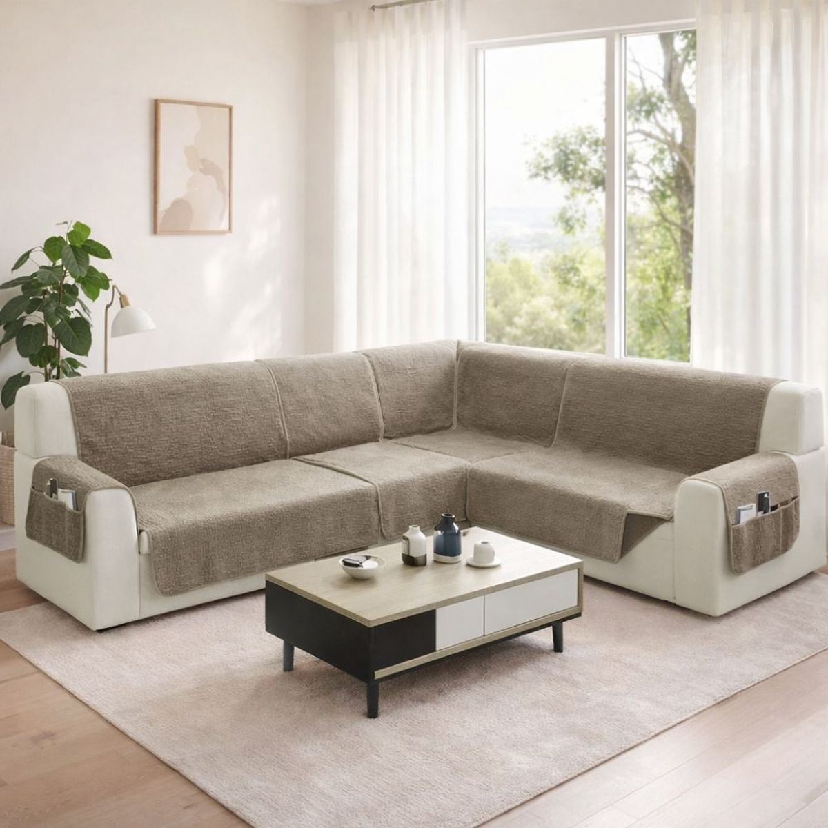 SALA FABULOSA - Protector de sofá modular 4 pzs Reversible e impermeable - Café/Chocolate