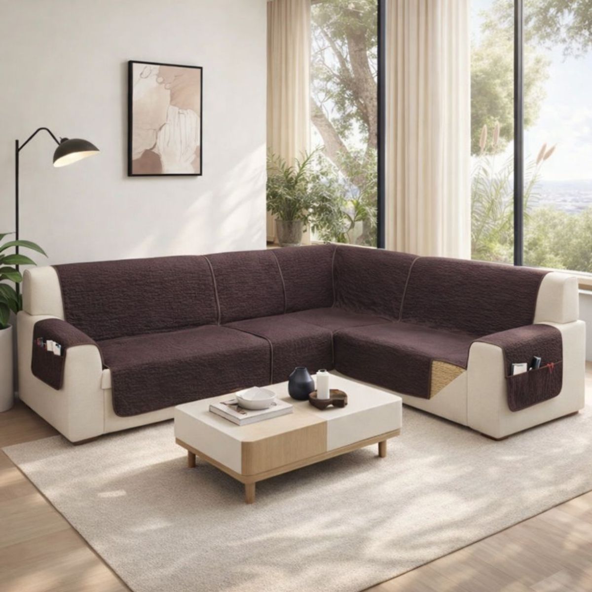 SALA FABULOSA - Protector de sofá modular 4 pzs Reversible e impermeable -  Chocolate beige