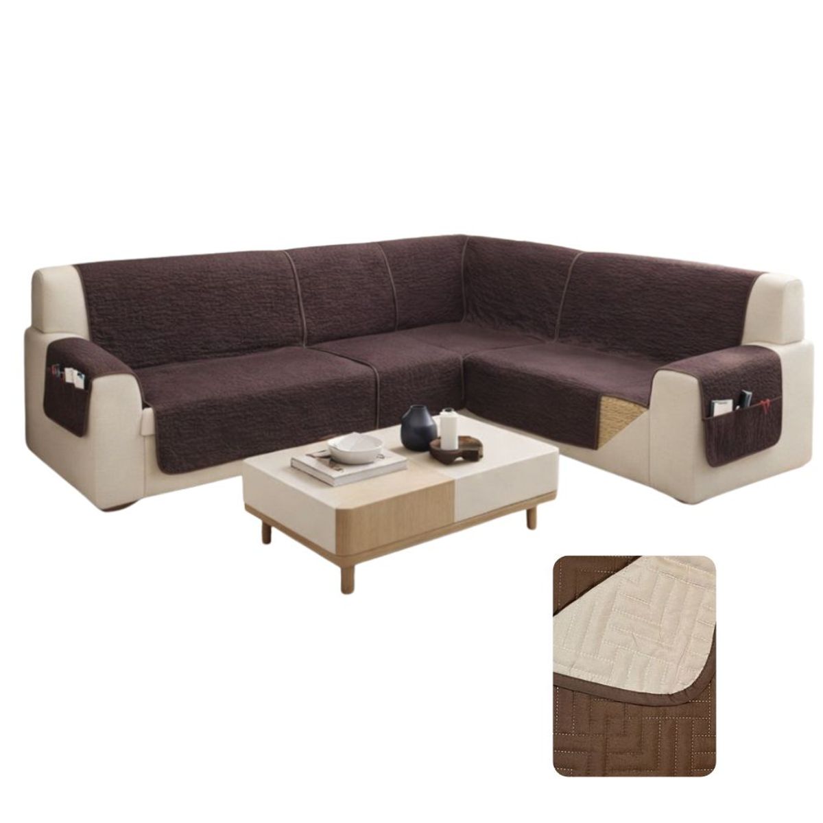SALA FABULOSA - Protector de sofá modular 4 pzs Reversible e impermeable -  Chocolate beige