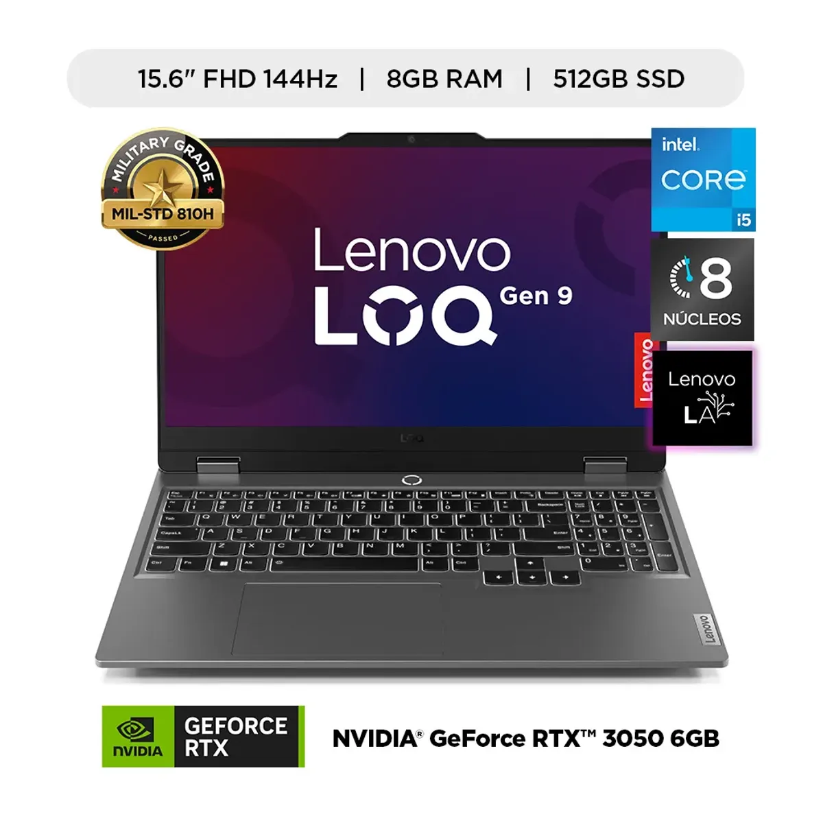 LENOVO - Gamer Lenovo Intel Core I5 RTX3050 8GB 512GB SSD Loq 12° Gen 156 144hz