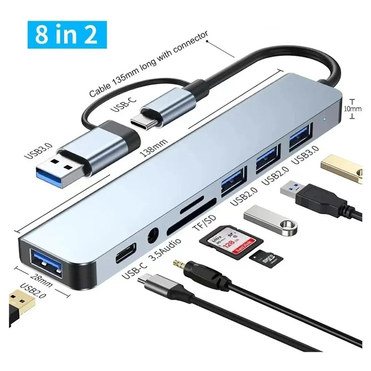 ASTROM - Adaptador HUB USB 8 EN 1 AST MH2381 TYPE-C 1PORT 3.0