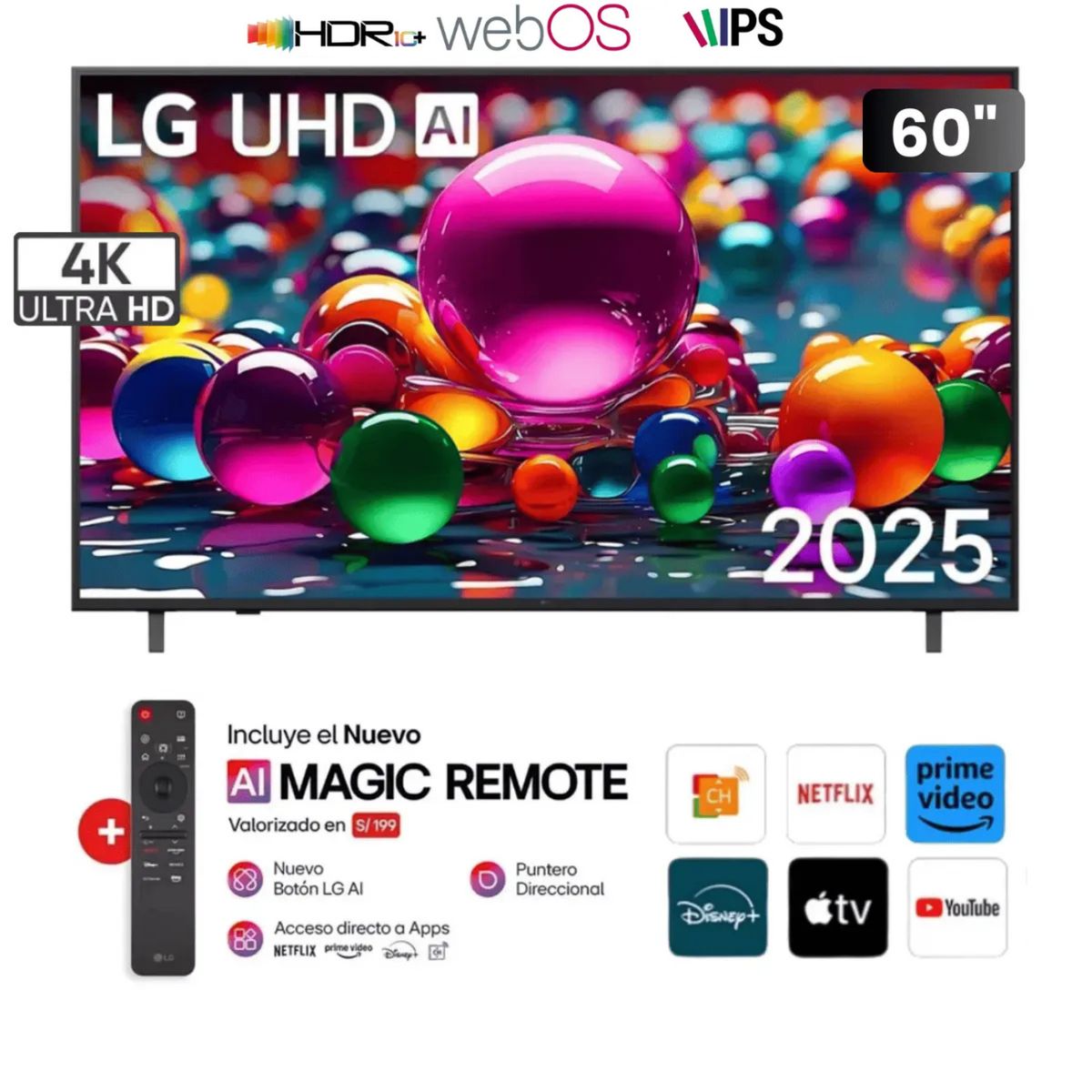 LG - TELEVISOR LG 60 SMART TV 4K UHD THINQ AI 60UA8050PSA + MAGIC 2025