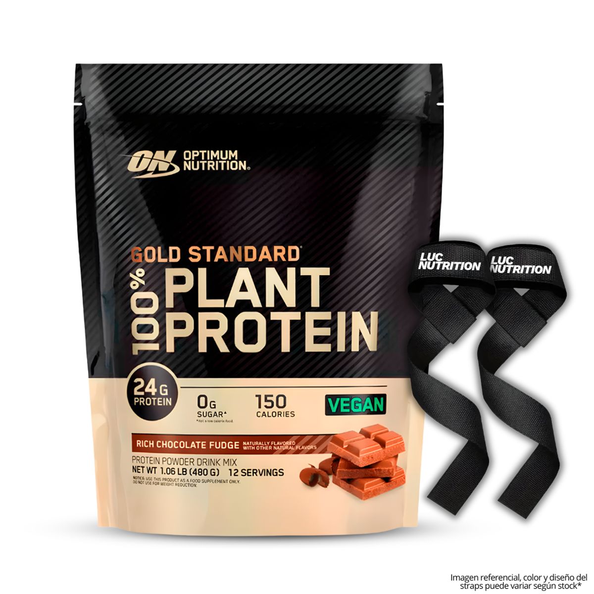 Optimum Nutrition - Proteína Vegana Gold Standard 100% Plant Protein / 480 gramos - Rich Chocolate Furge + Straps