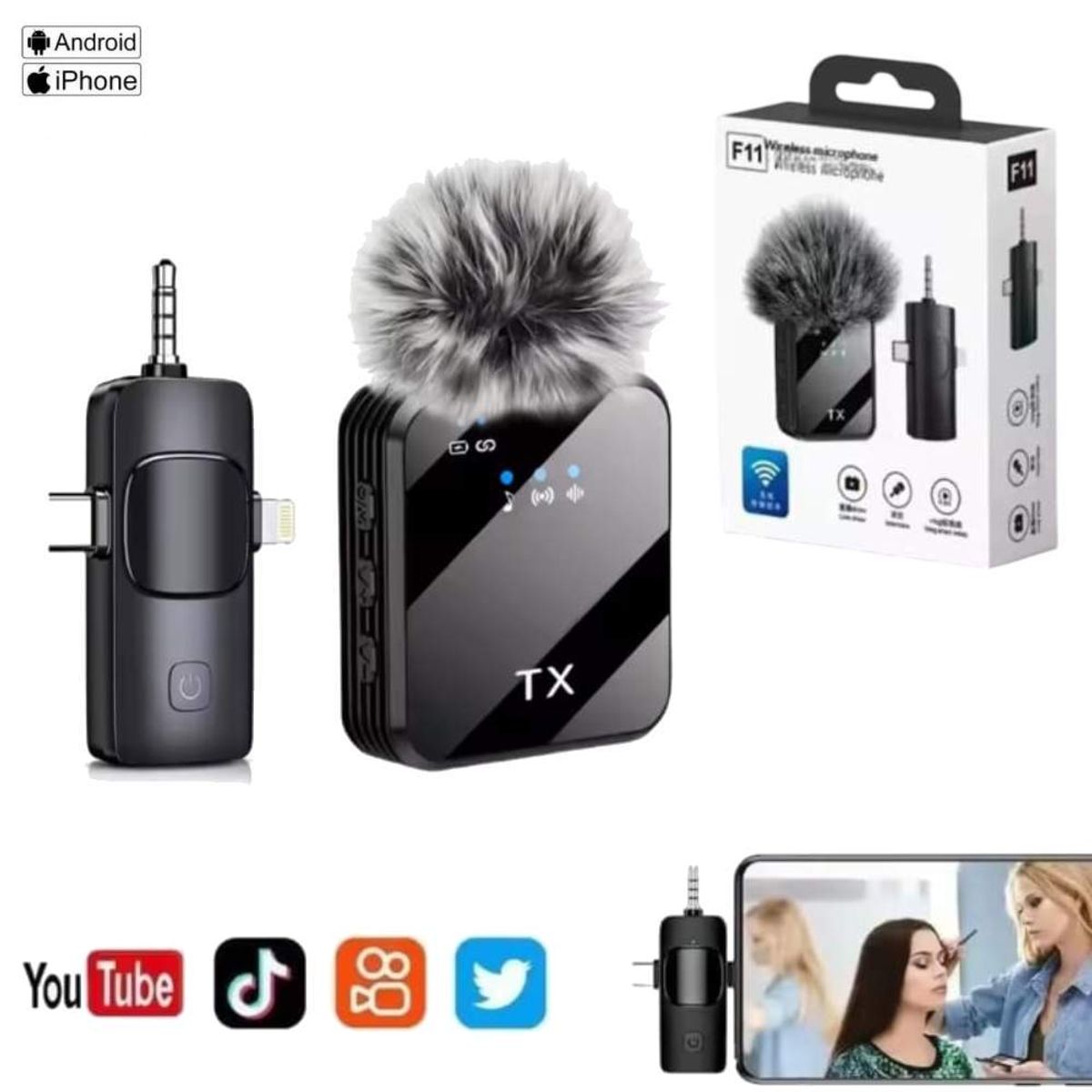 GENERICO - Micrófono Solapero Para Celular Cámara Inalámbrico F11 Tipo C Lightning  Auxiliar