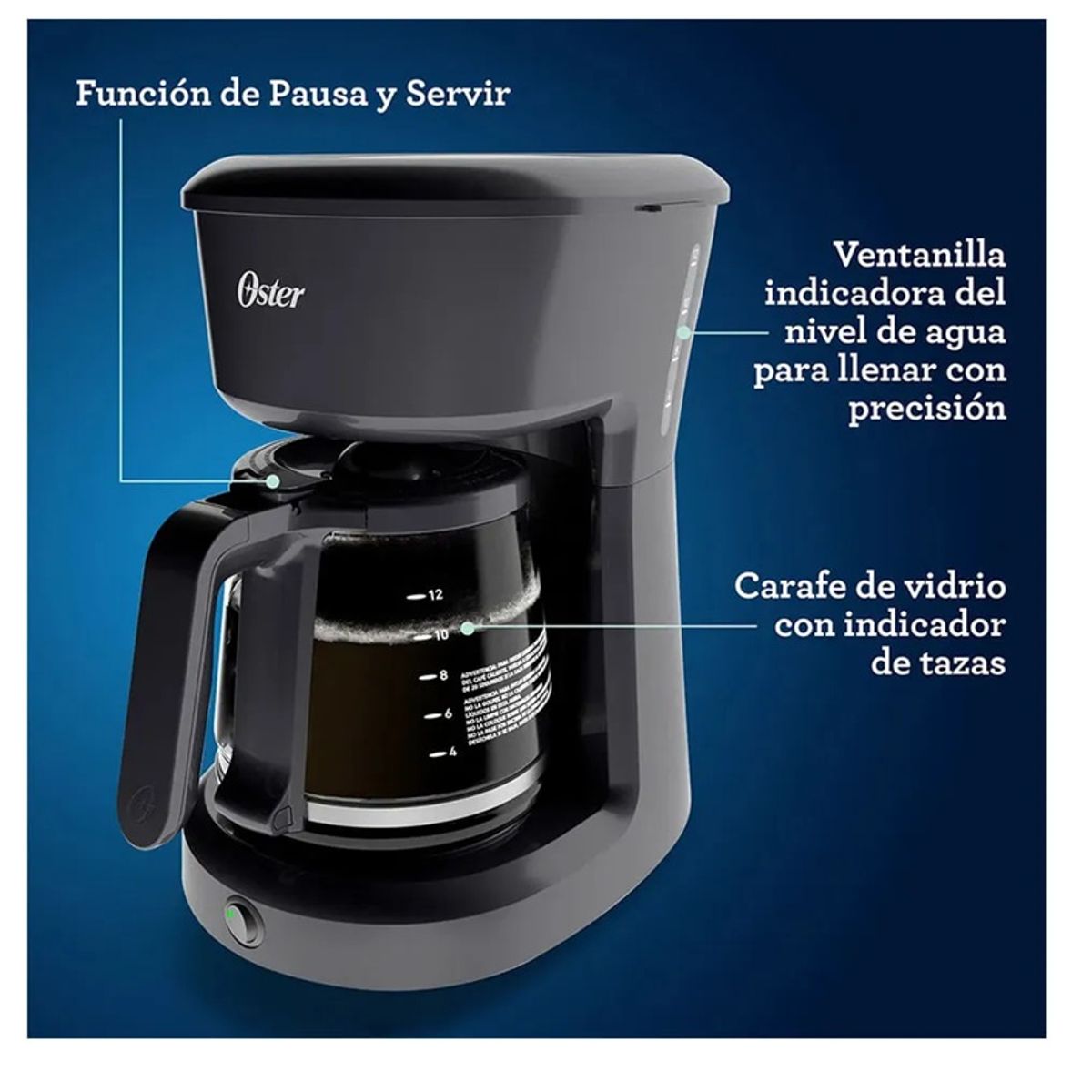 OSTER - Cafetera Oster 12 Tazas con Filtro Permanente Color Negro BVSTDCS12B