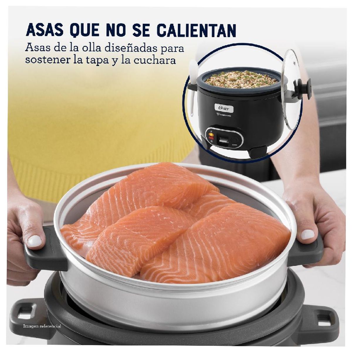 OSTER - Olla Arrocera Oster 1.8L 3 en 1 Función de Sofrito Vaporera Negro