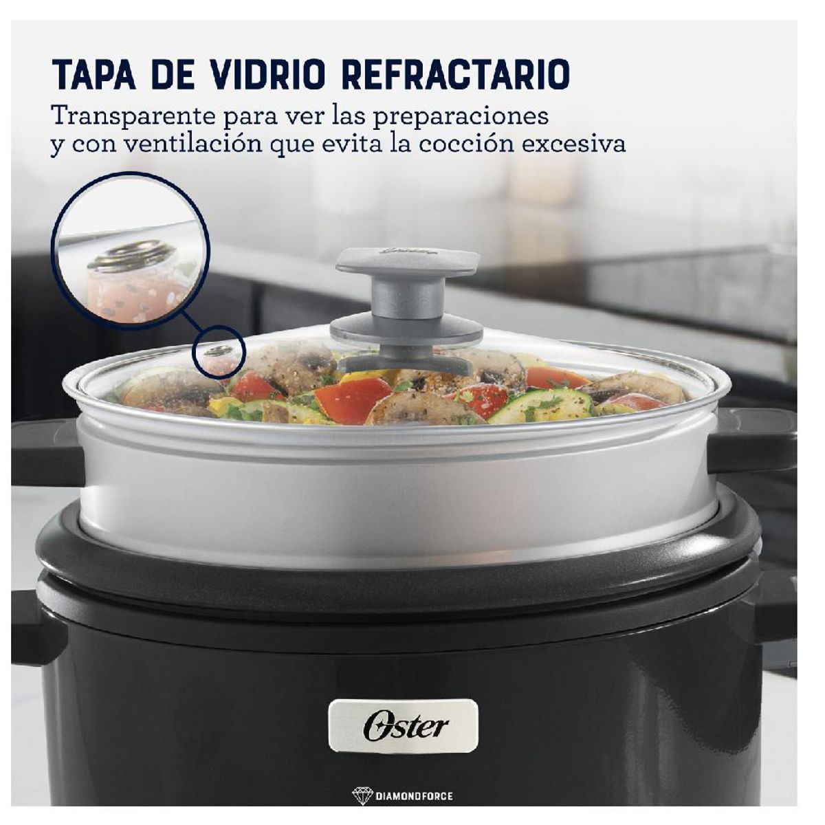 OSTER - Olla Arrocera Oster 1.8L 3 en 1 Función de Sofrito Vaporera Negro