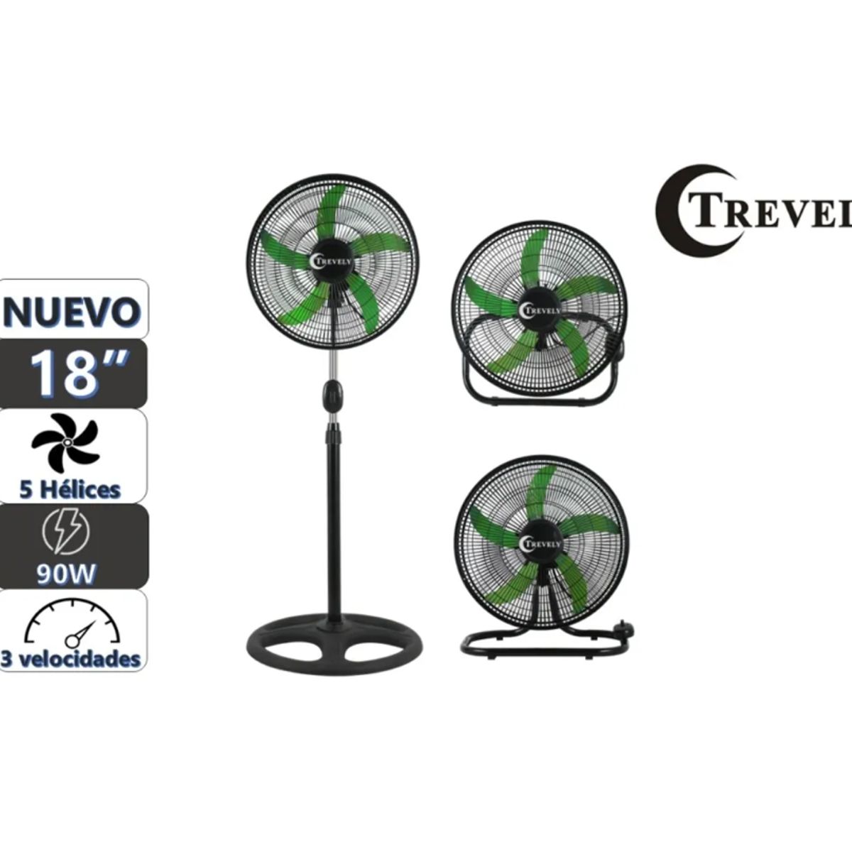 TREVELY - Ventilador 3 en 1 18" TREVELY VT-1832 - 90W - verde