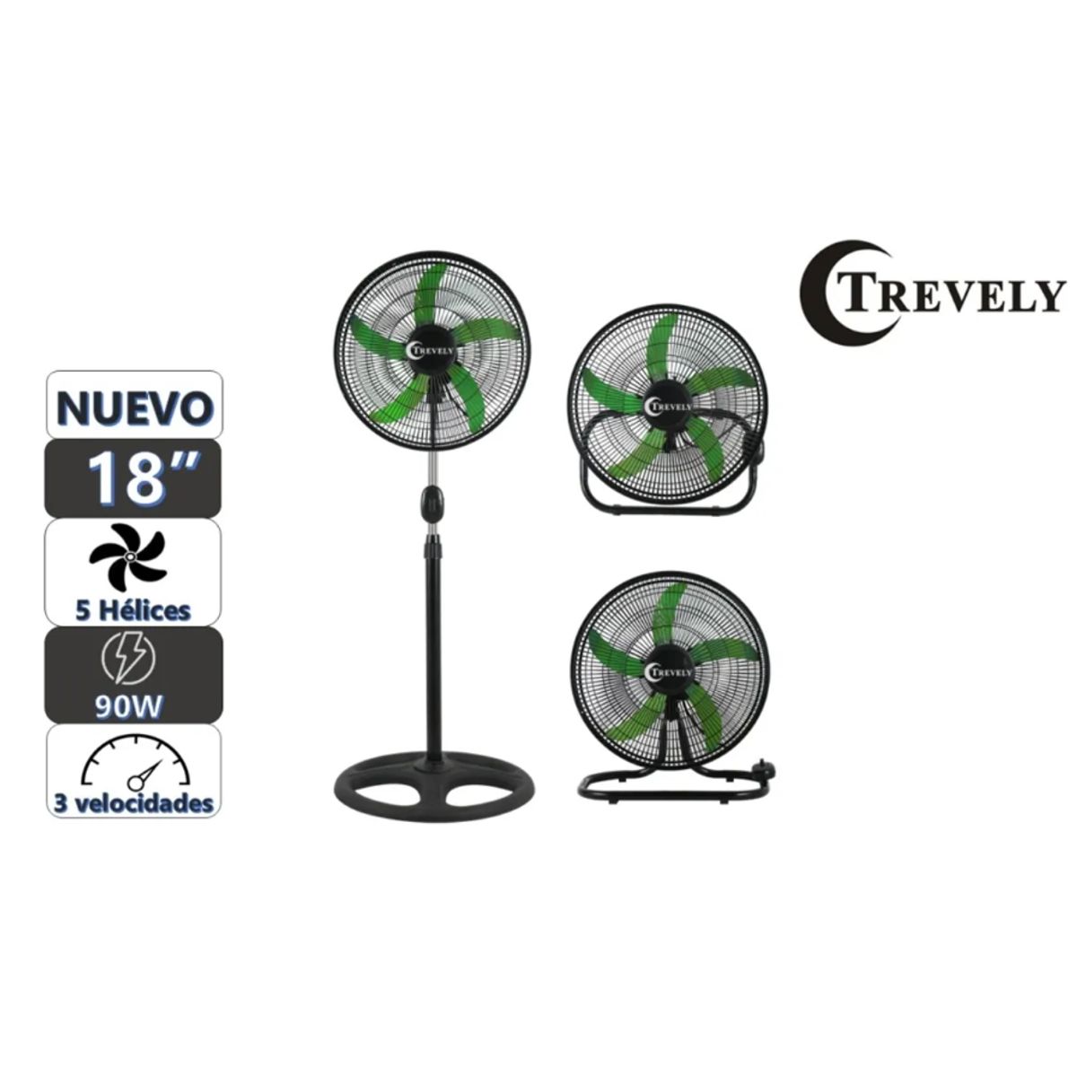 TREVELY - Ventilador 3 en 1 18" TREVELY VT-1832 - 90W - verde