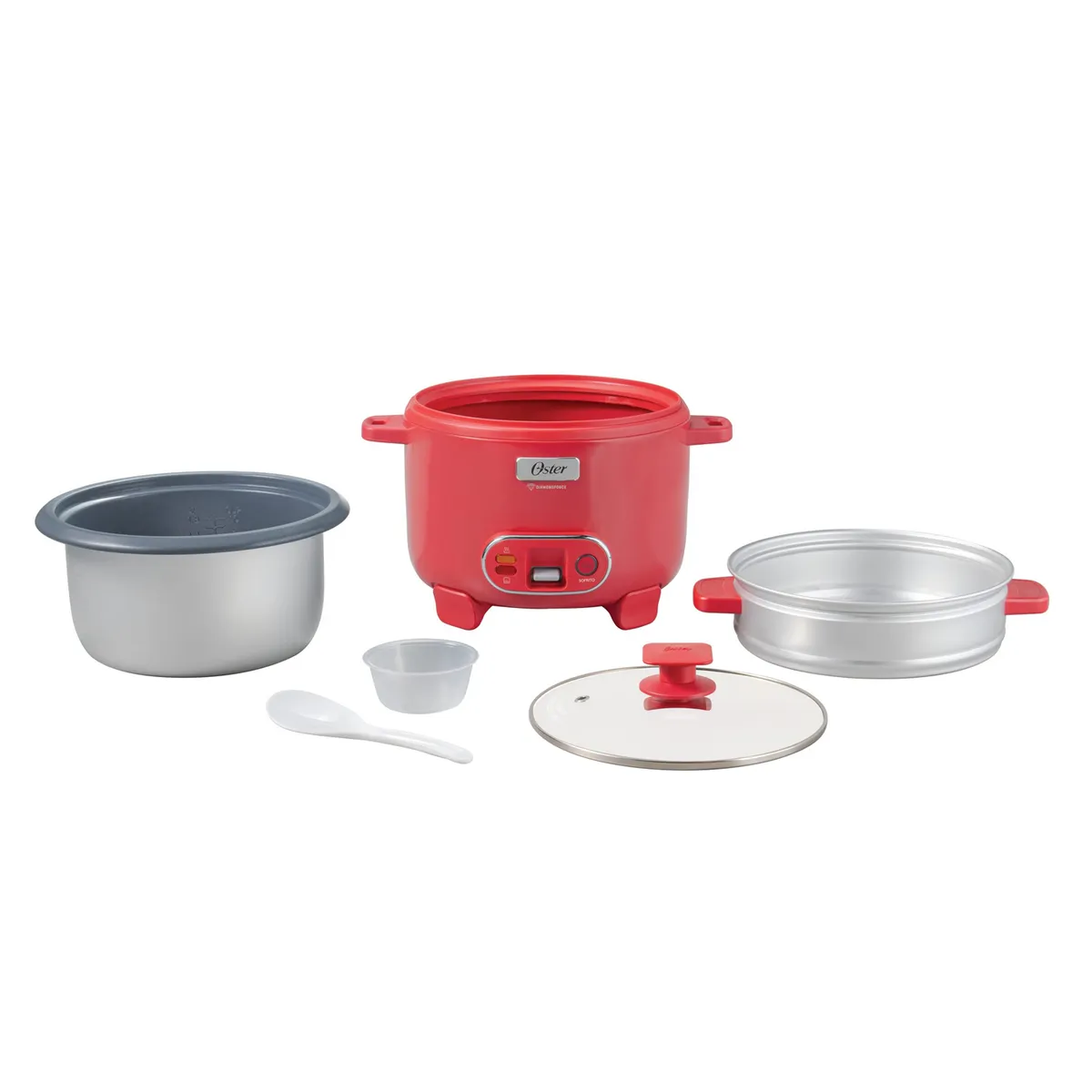 OSTER - Olla Arrocera Oster 1.8L 3 en 1 Función de Sofrito Vaporera Rojo
