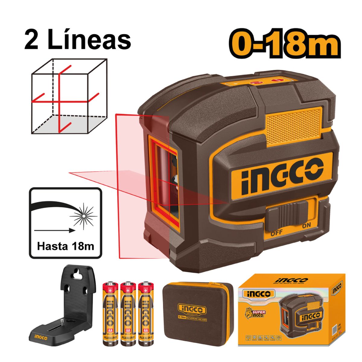 INGCO TOOLS - NIVEL LÁSER AUTONIVELANTE LÍNEA ROJO INGCO 18M HLL156503