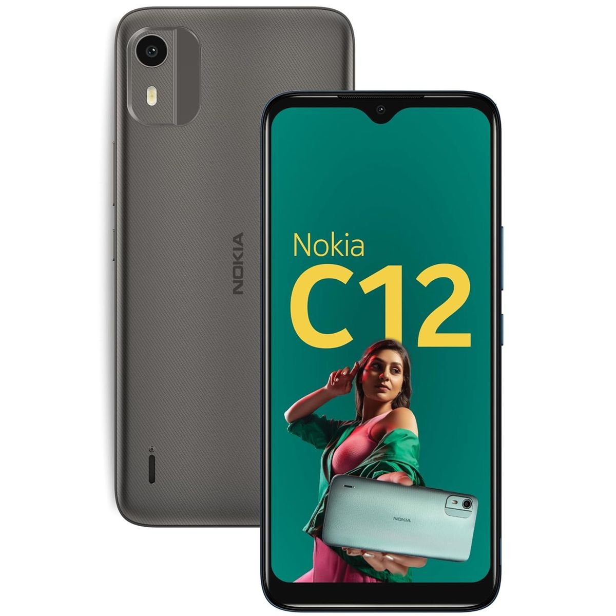 NOKIA - Smartphone C12 Android 12 Go Edition Batería 3000 mAh ALL Day 4GB RAM (2GB + 2GB EXT)+ 64GB ROM Charcoal