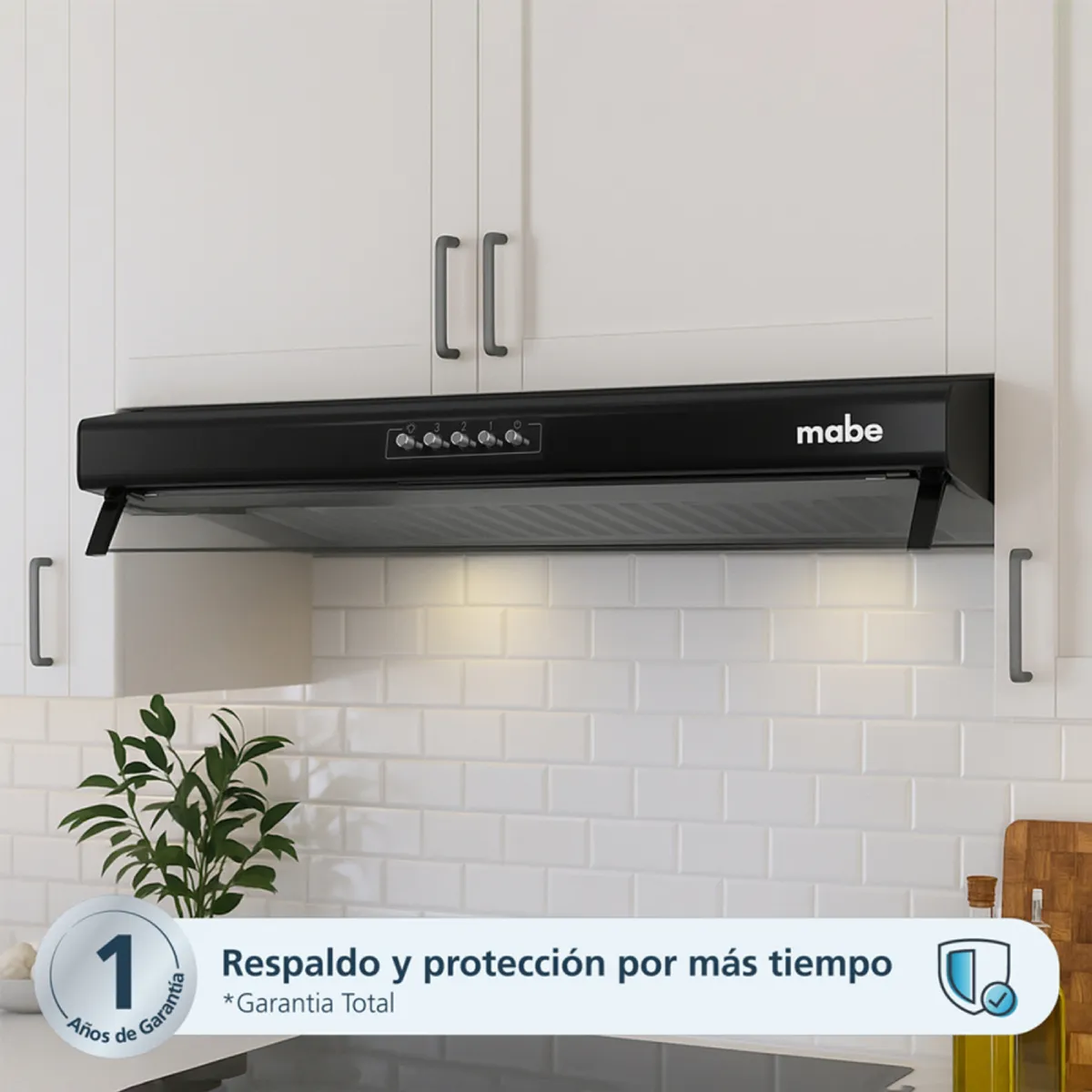 MABE - Campana Extractora Mabe CMU6020PB0 60 cm Negra – 210 m³/h, Filtro de Carbón y Luz