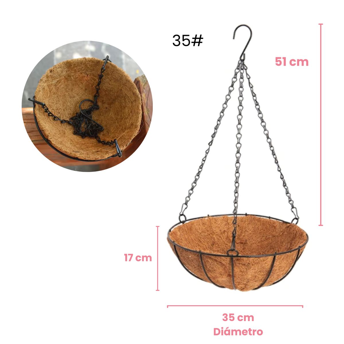 GENERICO - Maceta Colgante de Fibra de Coco 35 cm