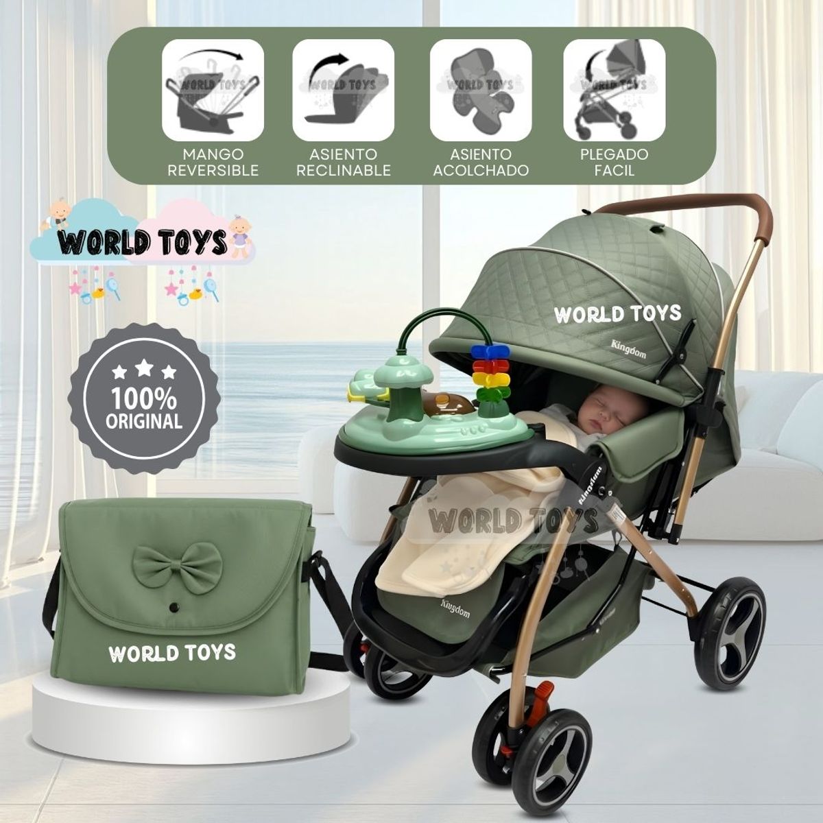 Baby - Coche Cuna «LITTLE KING» Con Pañalera Edición Limitada Green