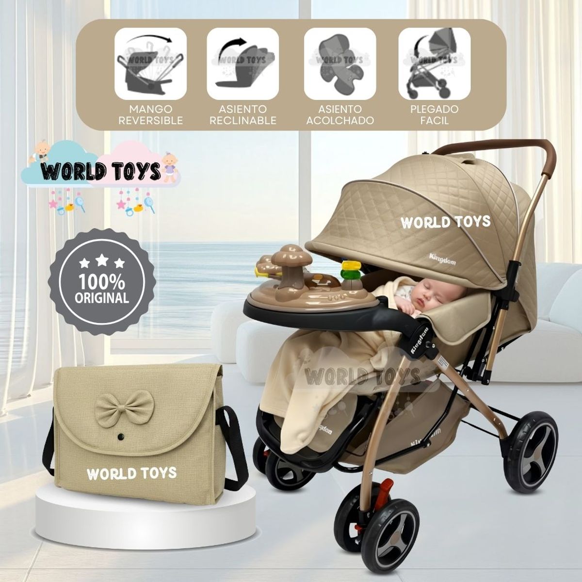 BABY - Coche Cuna «LITTLE KING» Con Pañalera Edición Limitada Beige